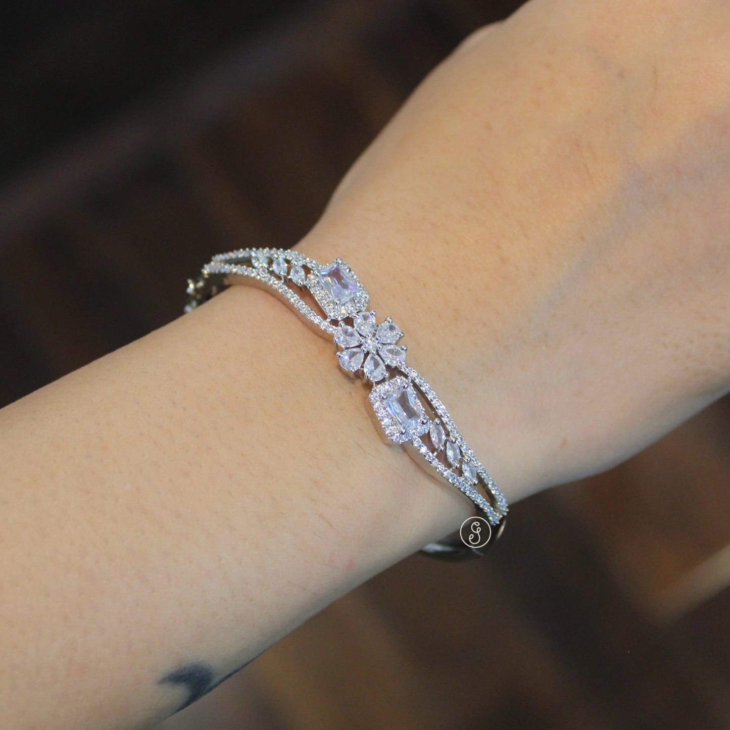 Classic Silver Toned CZ Diamond Bracelet