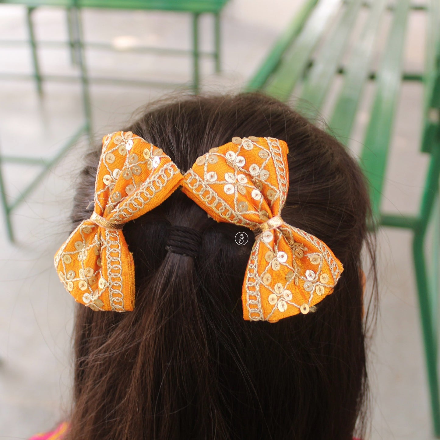 Yellow Embroidered Ethnic Bow Hair Clip