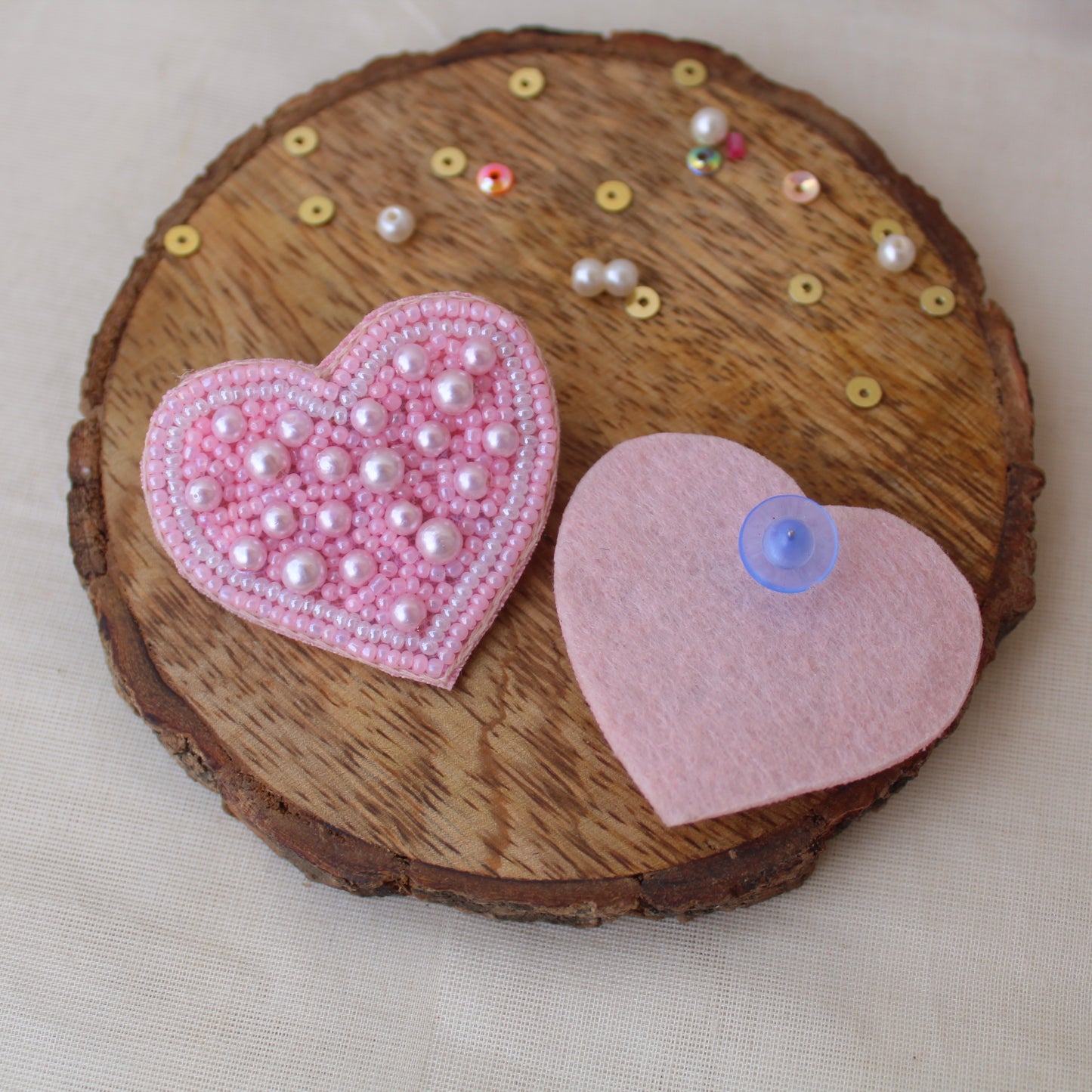Lovely Pink Beaded Heart Earrings