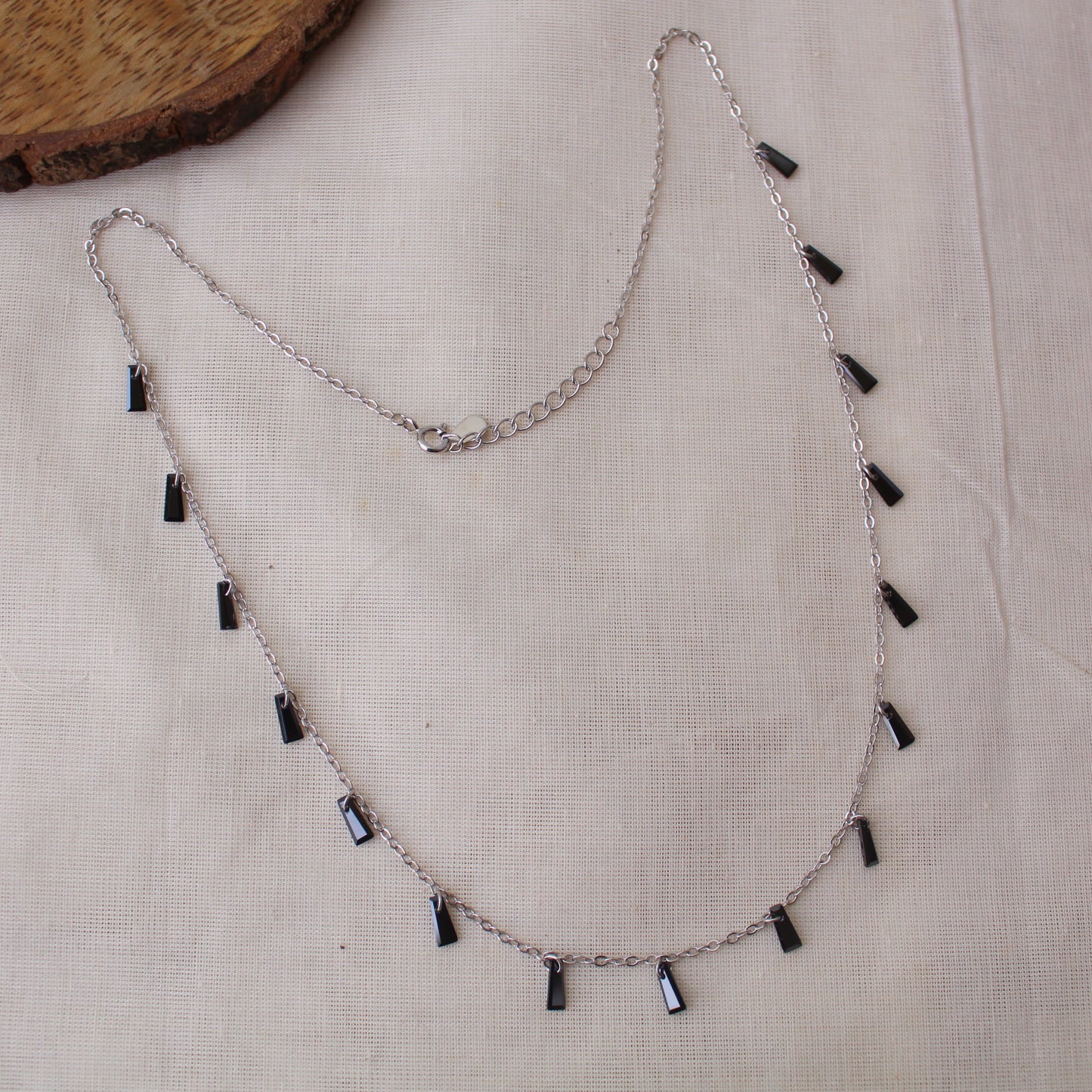 92.5 Sterling Silver Chain With Black Crystal Charms