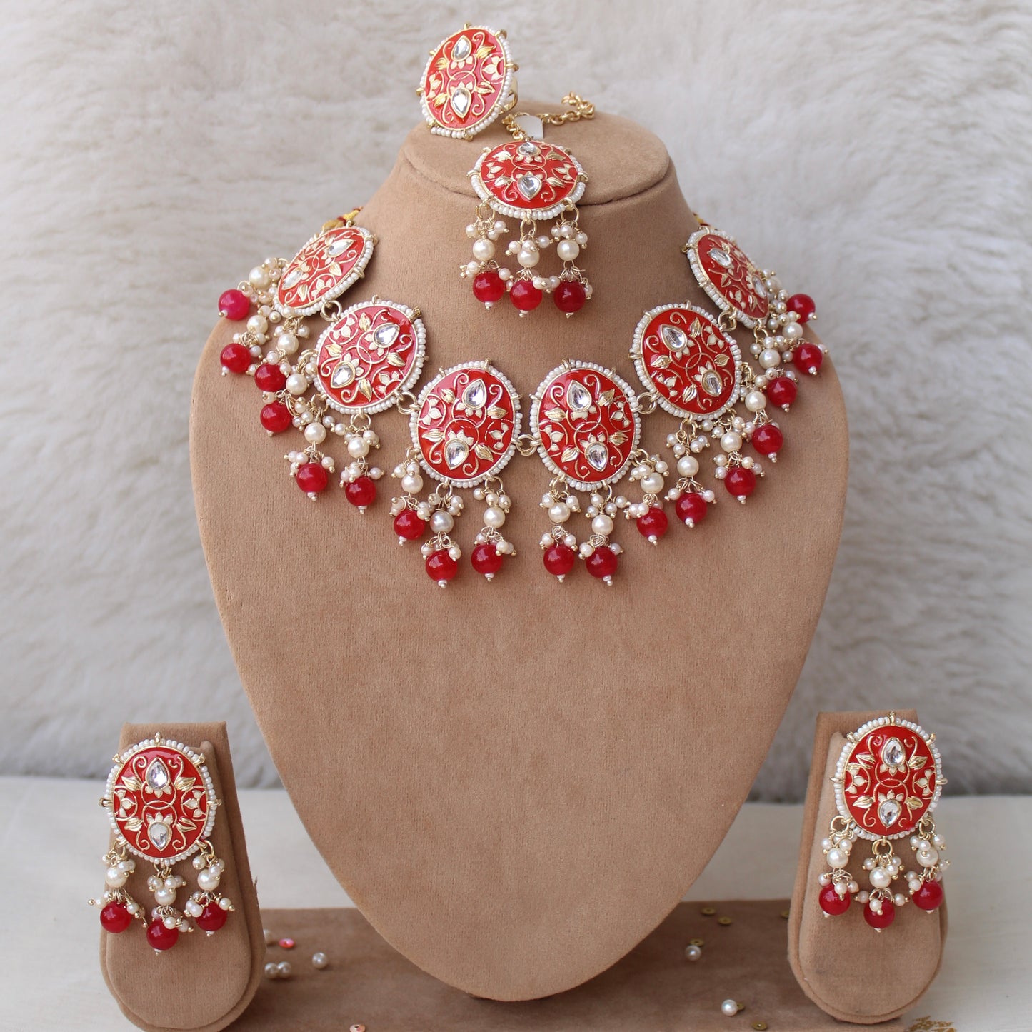 Beautiful Red Meenakari Necklace Combo Set