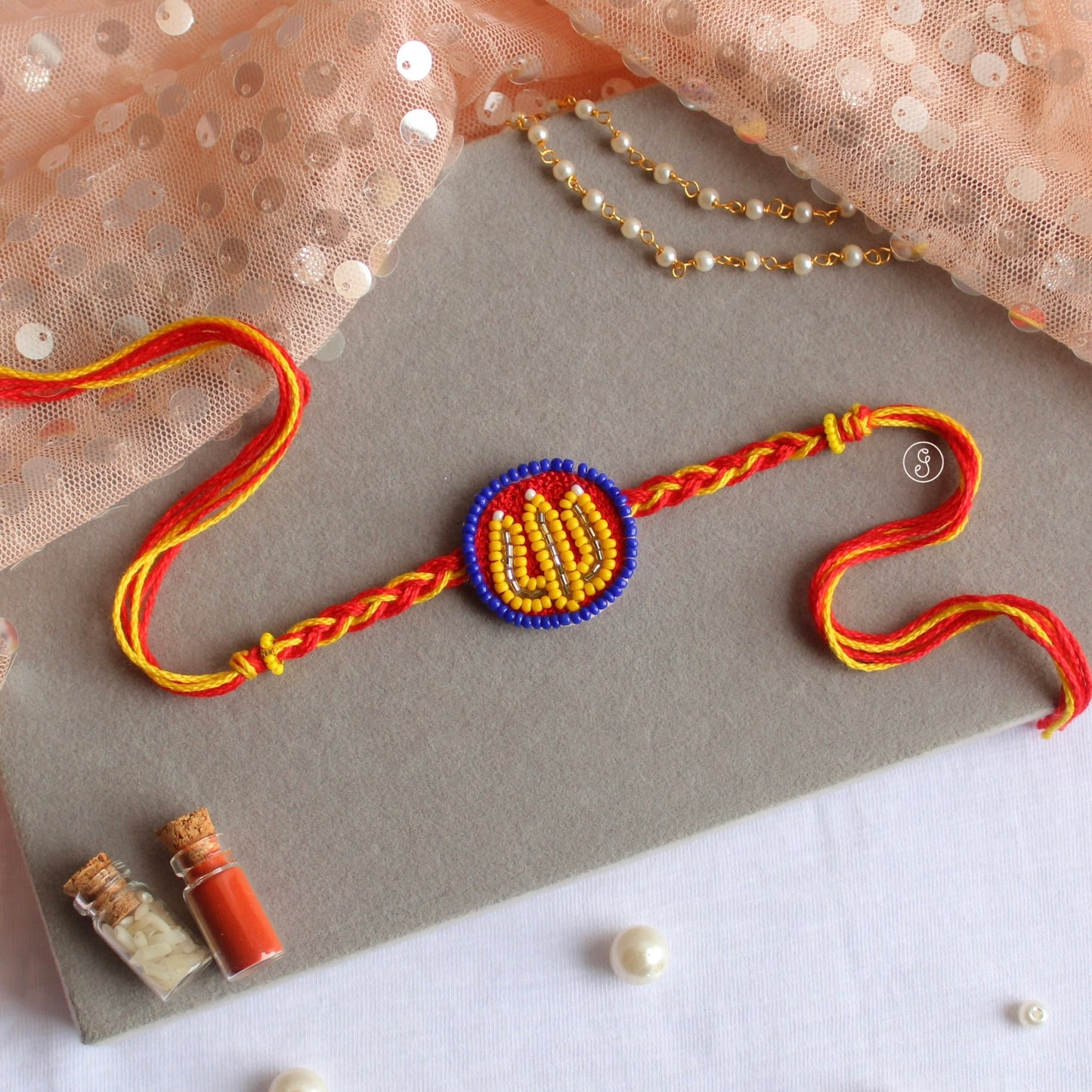 Handcrafted Trishul Beaded Rakhi for Bhai