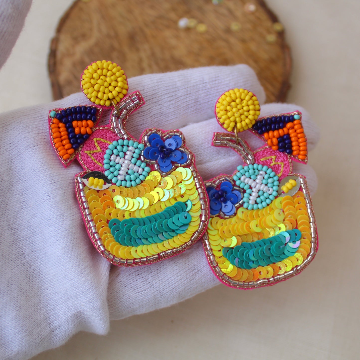 Yellow & Multicolour Mocktail Design Earrings