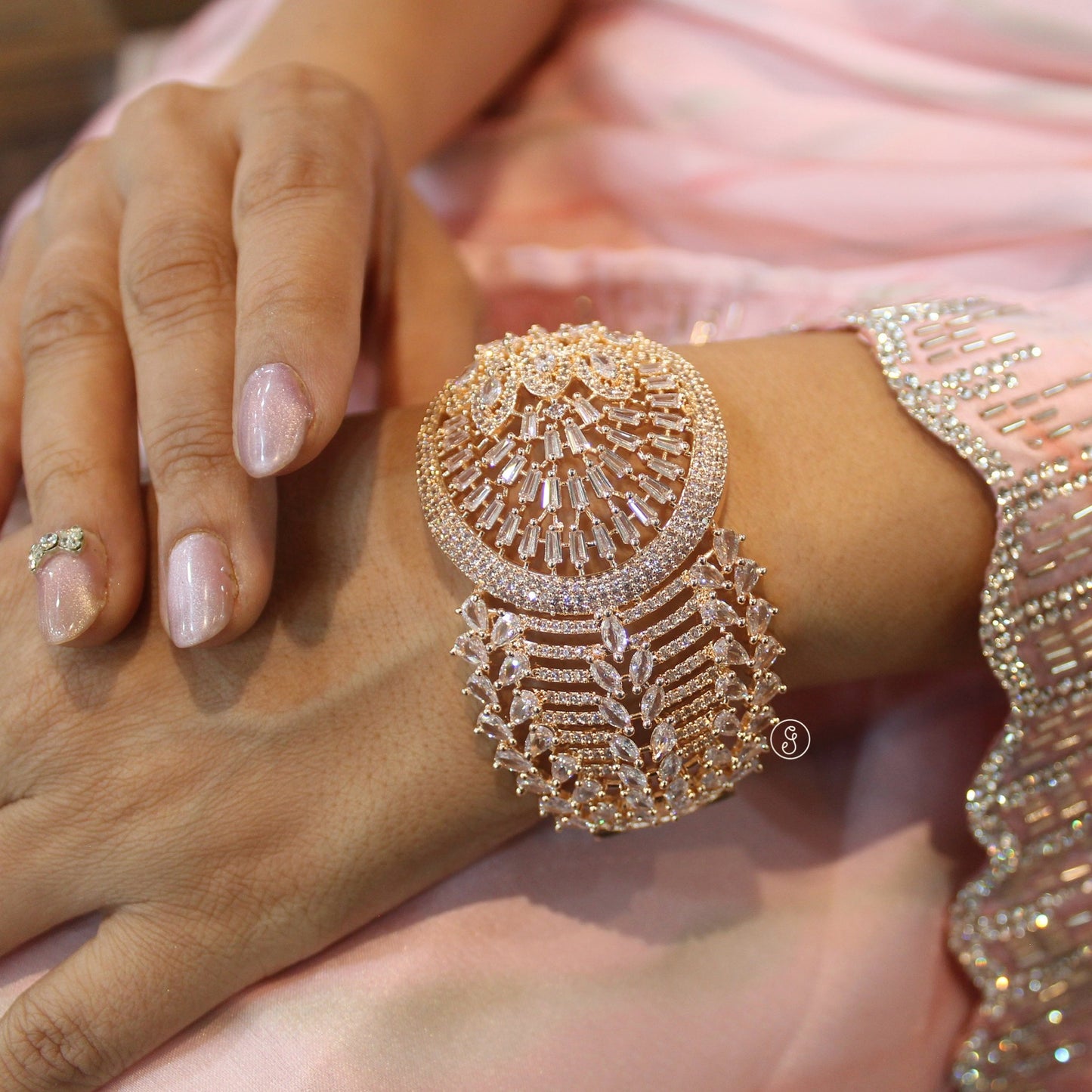 Amazing Rose Gold CZ Diamonds Broad Bracelet