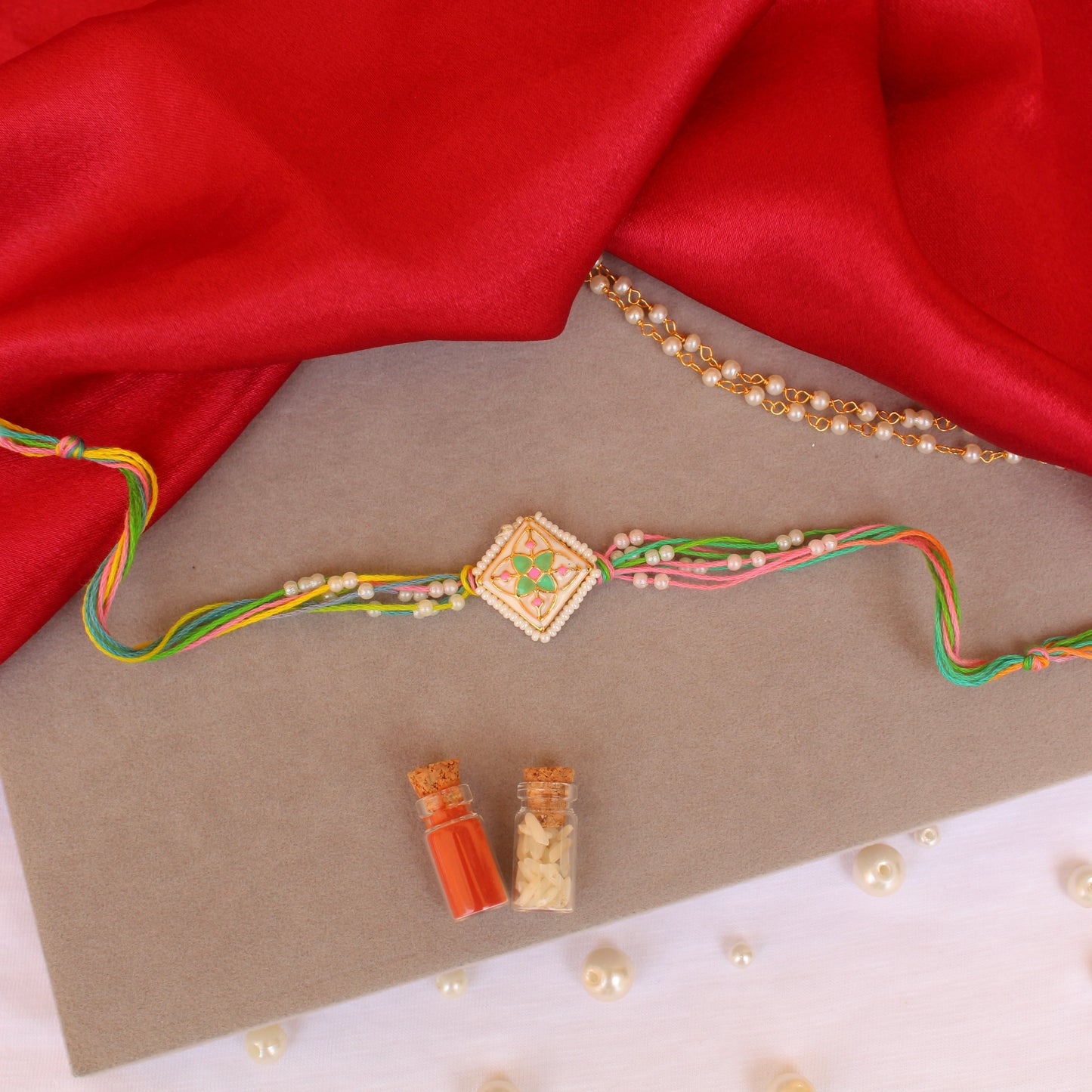 Meenakari Bhai & Bhabhi Rakhi Set with Detachable Lumba