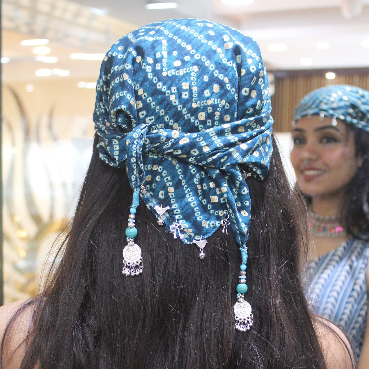 Blue Bandhani Print Bandana with Pretty Detailing
