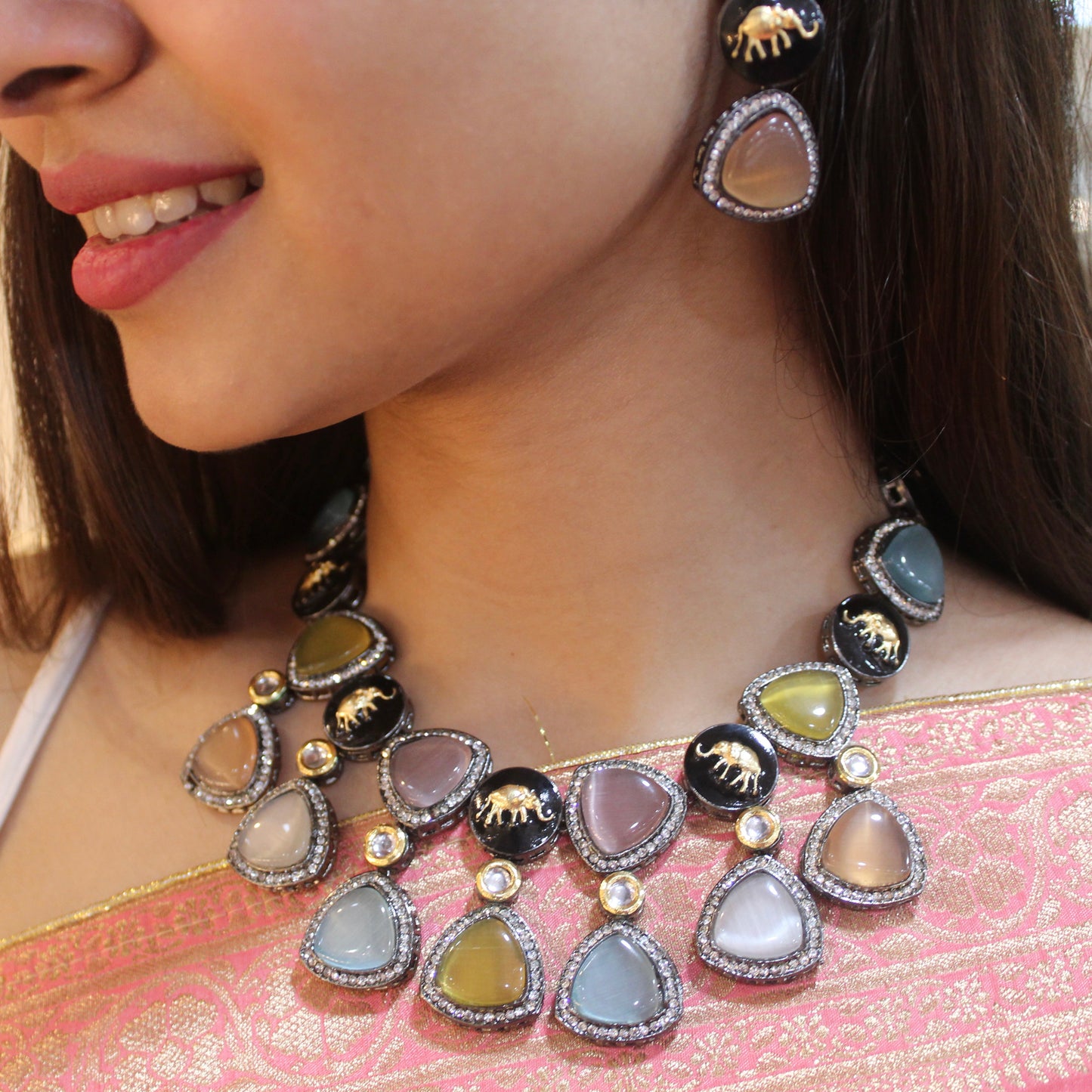 Stunning Monalisa Stones & Elephant Motif Set