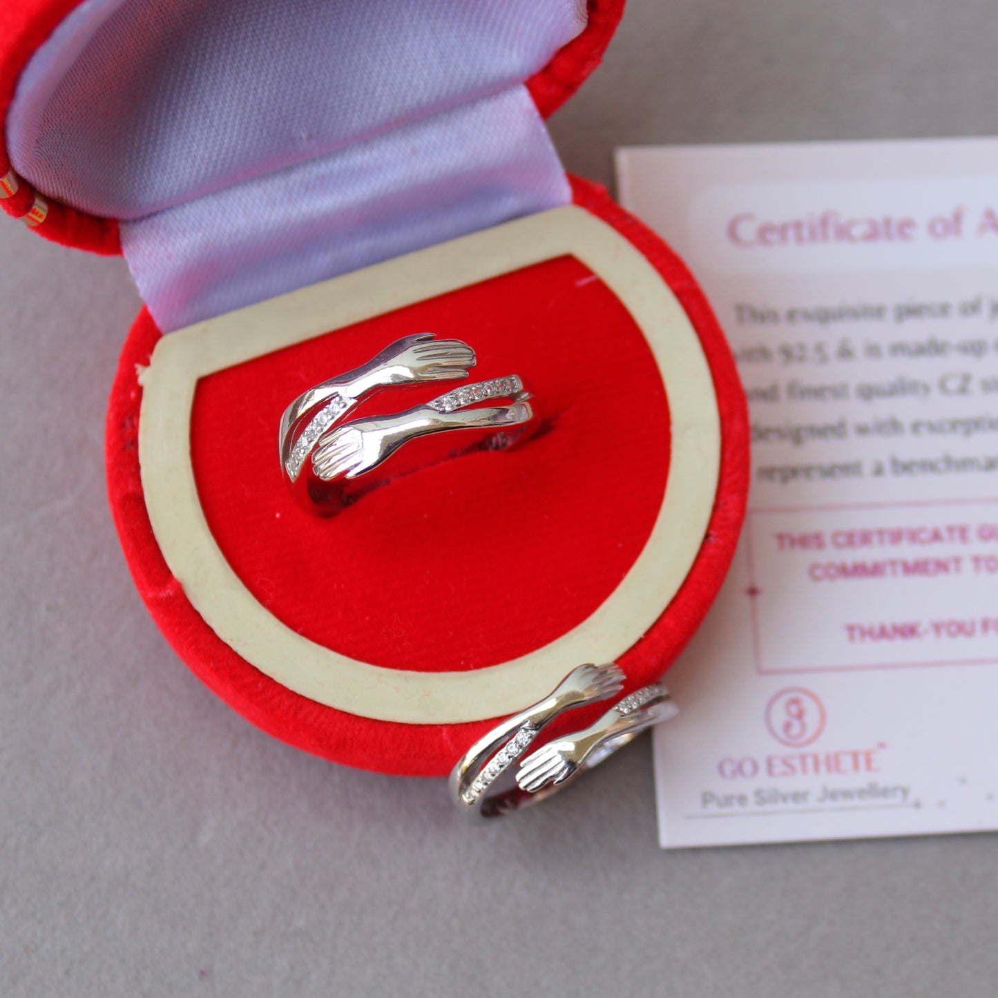 92.5 Sterling Silver ‘Hug’ Design Couple Rings