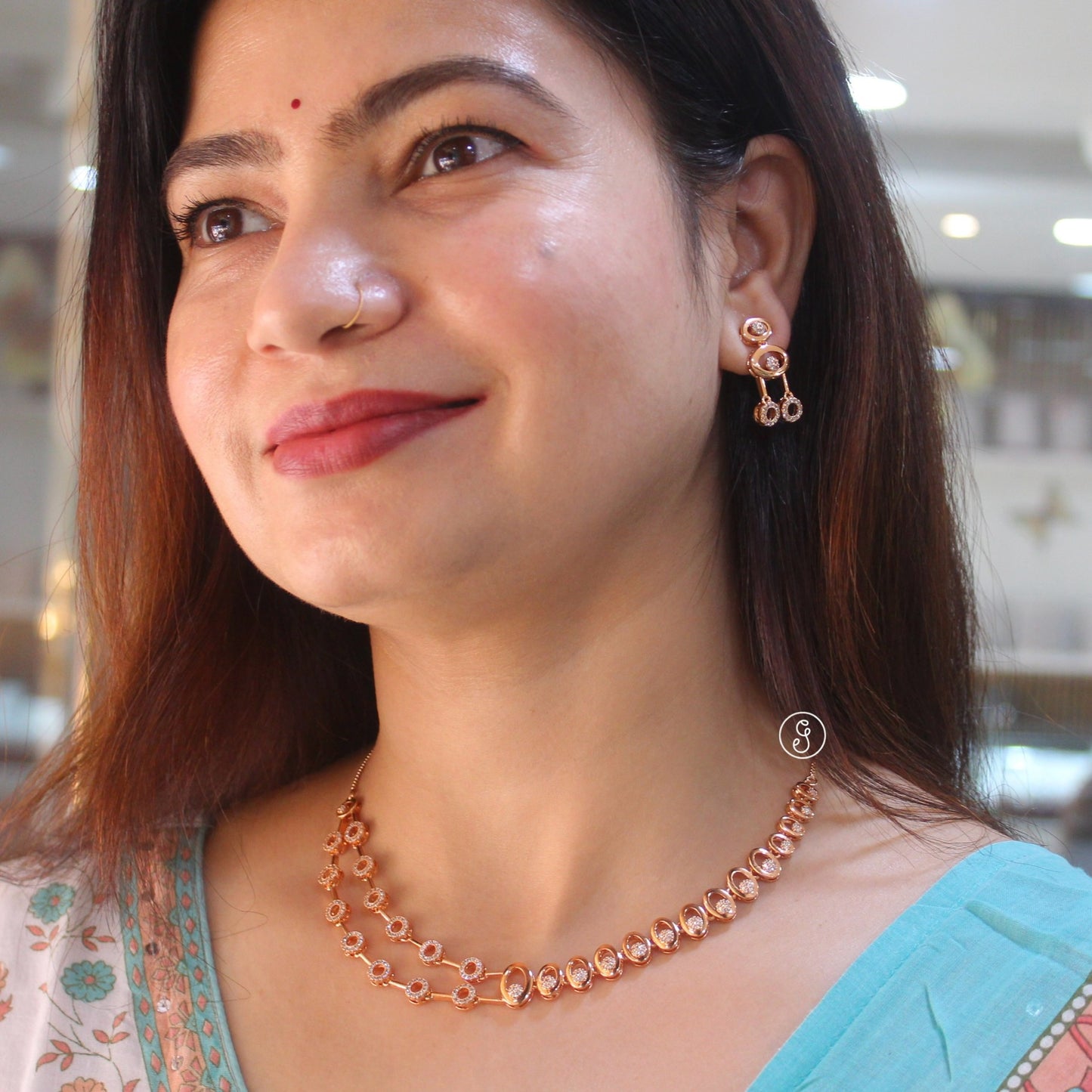 Rose Gold CZ Oval Link Necklace Set