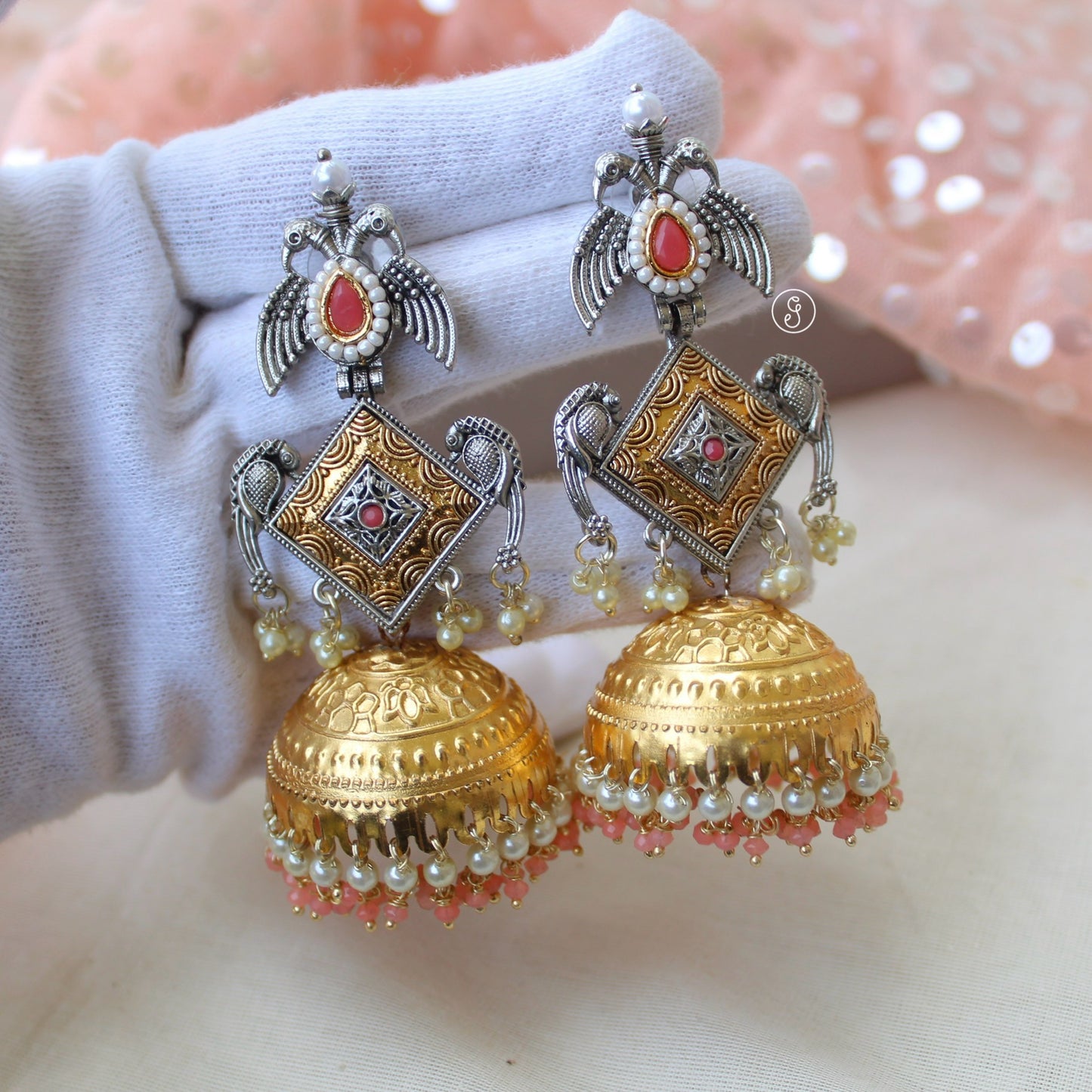 Fusion Dual-Tone Long Jhumki Earrings