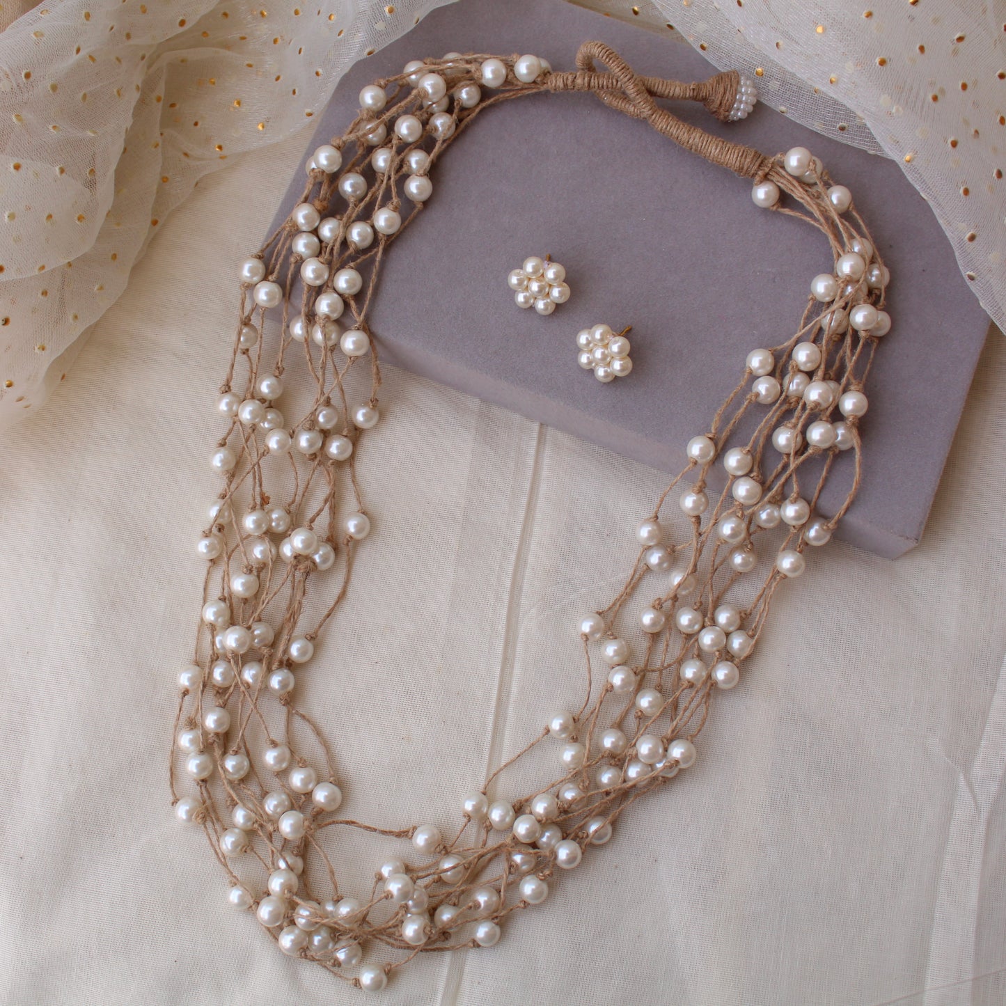 Exclusive Jute & Pearls Multi-Layered Necklace Set