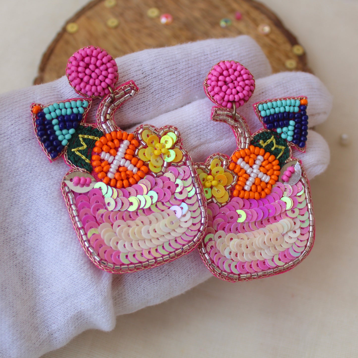 Pink & Multicolour Beaded Mocktail Earrings