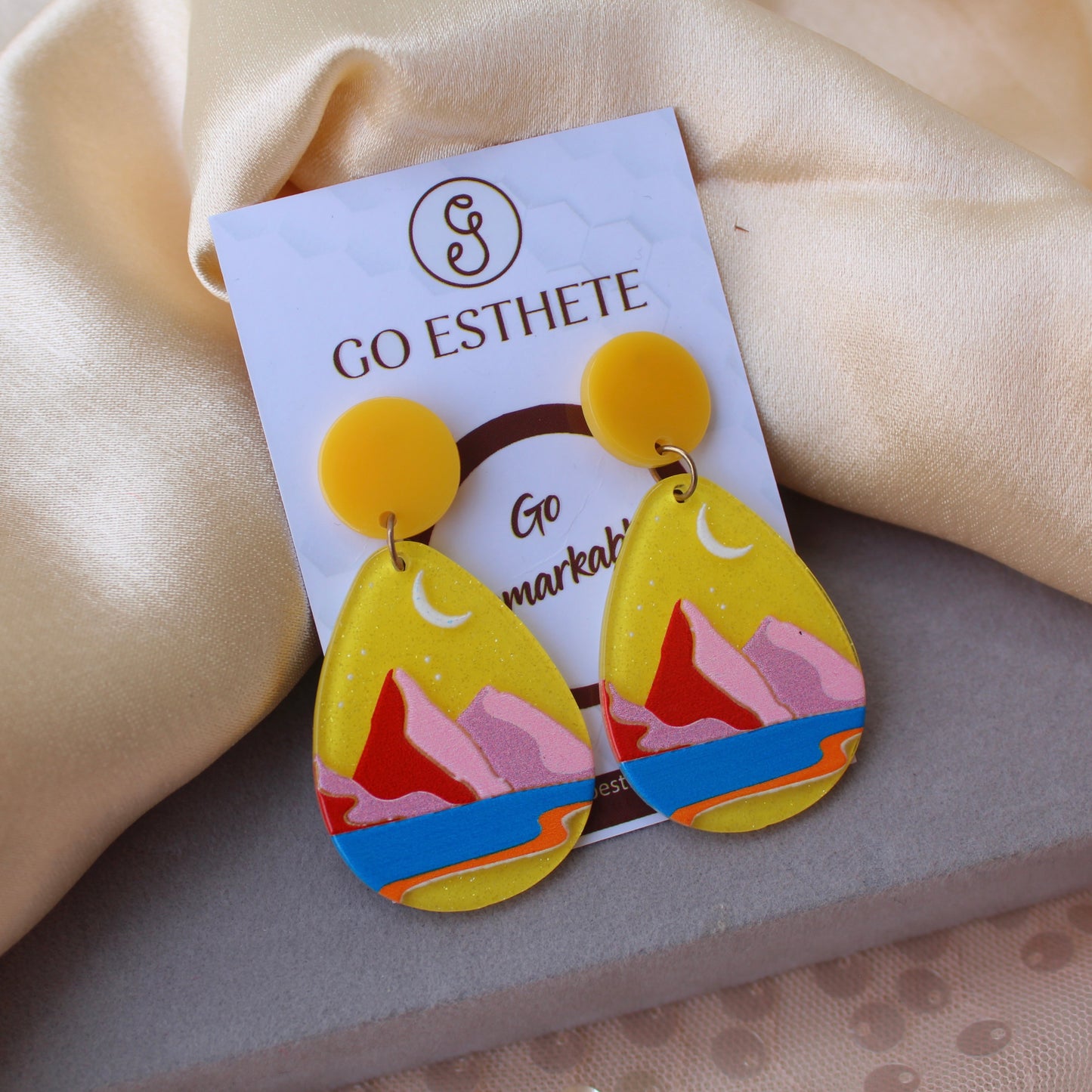 Yellow Nature Printed Lightweight Acrylic Earrings