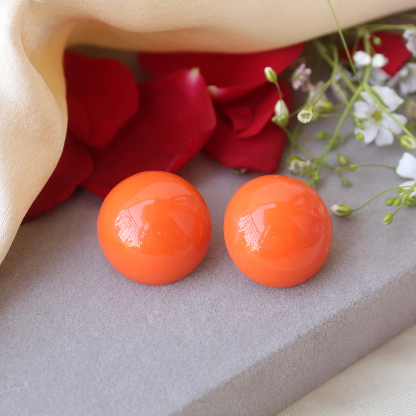Orange Large Sized Stud Earrings