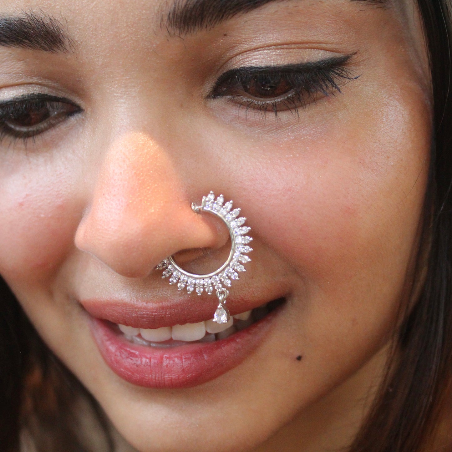 Silver Tone CZ Diamond Press-On Nath (Non-Piercing)