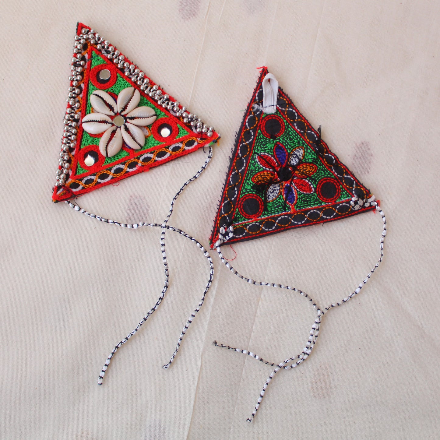 Triangle Shaped Gamthi Shells & Ghungroo Work Hand-Cuffs