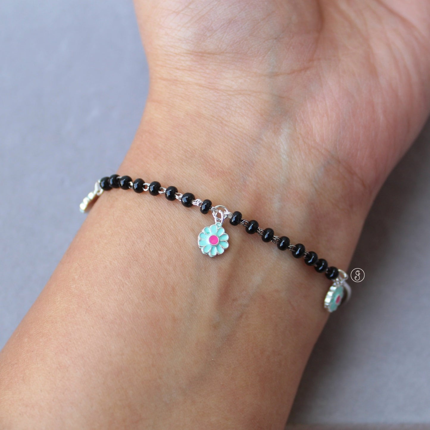 92.5 Pure Silver Nazariya Bracelet With Floral Charms