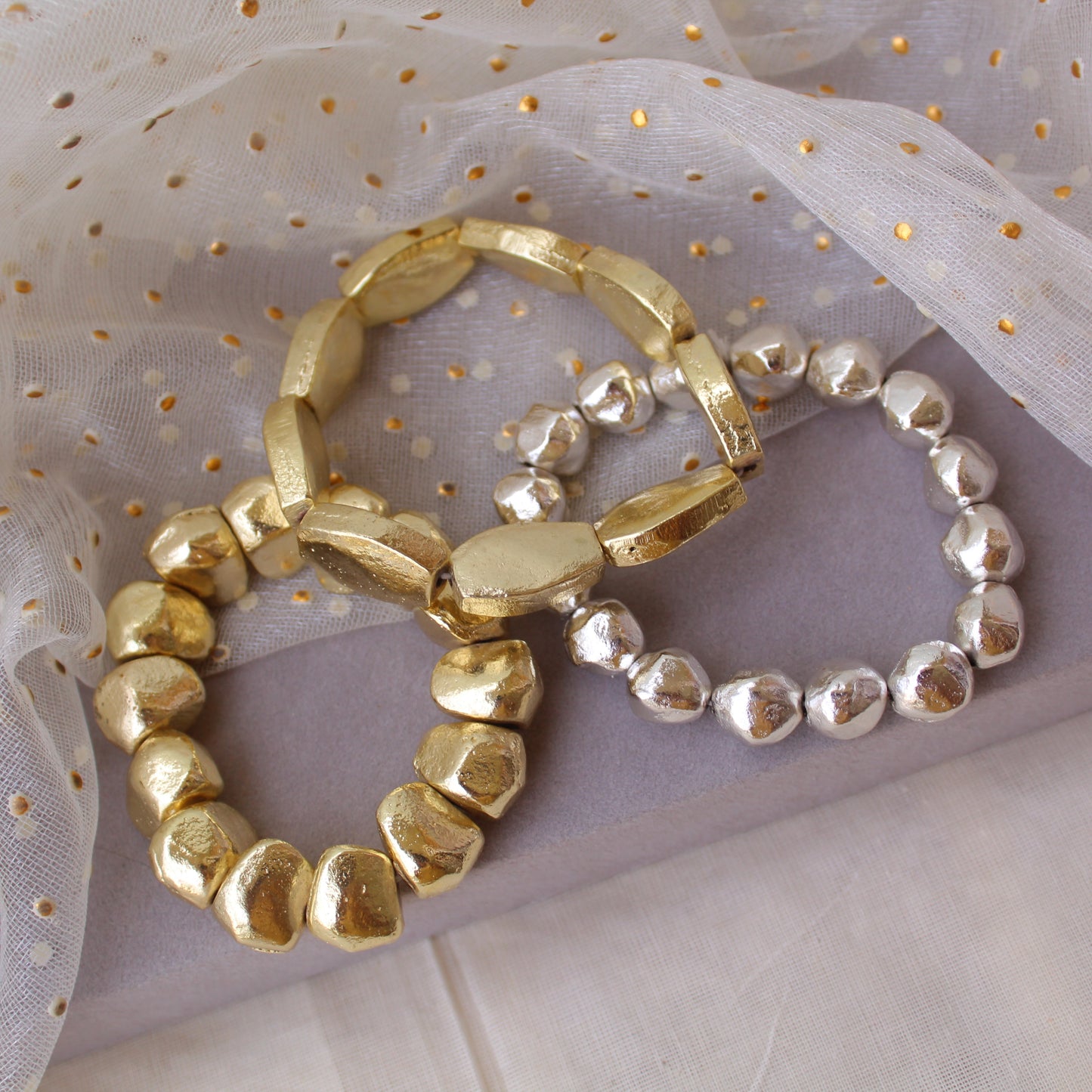 Set of Dual Tone Anti Tarnish Stretchable Bracelets