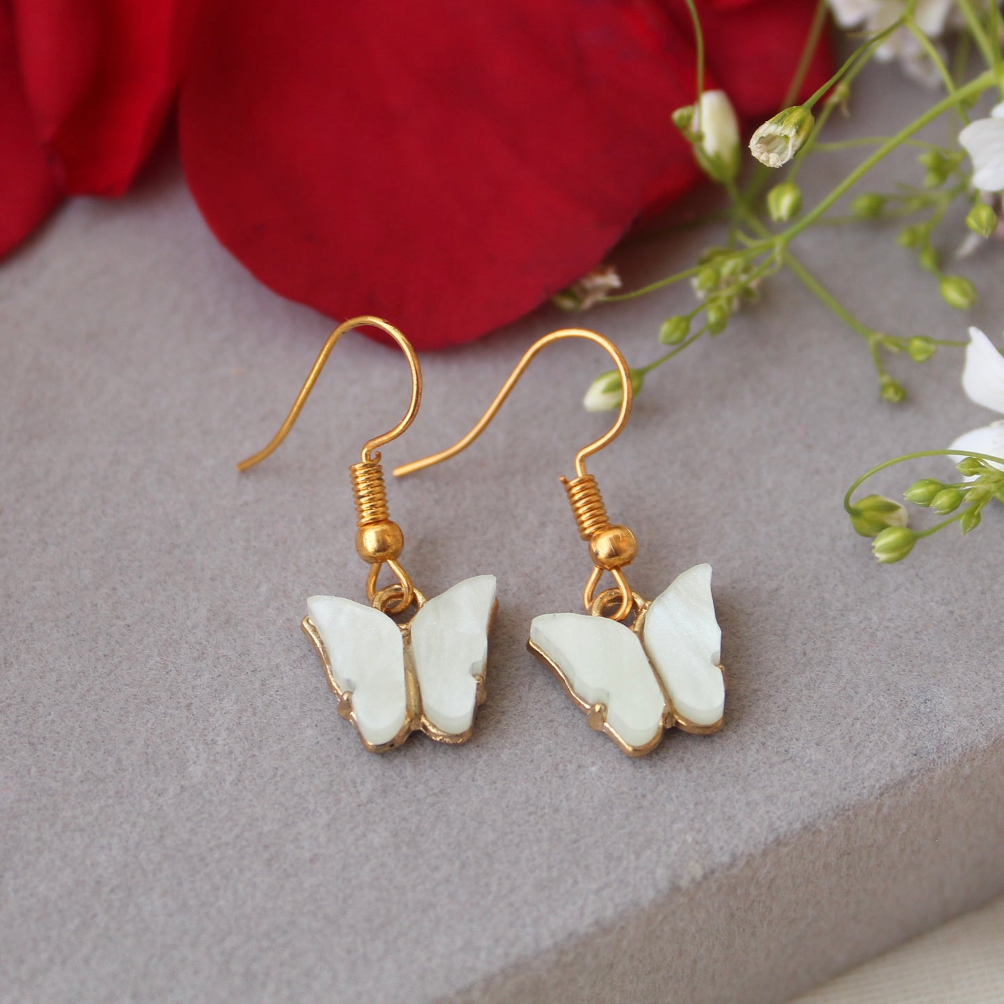 Elegant White Butterfly Charm Hook Earrings