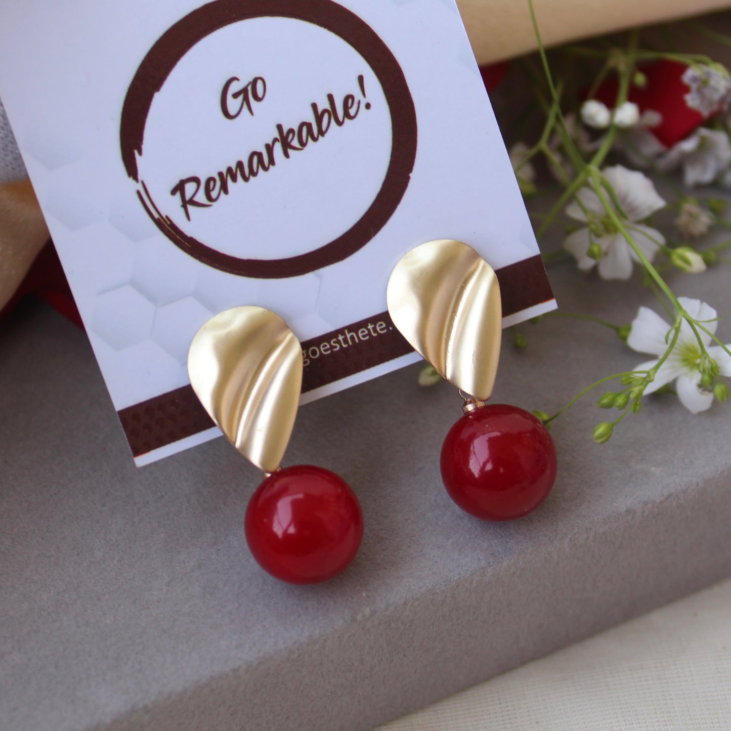 Golden & Red Mini Studs Earrings