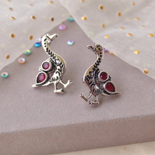 Pretty Oxidised Silver Duck Stud Earrings
