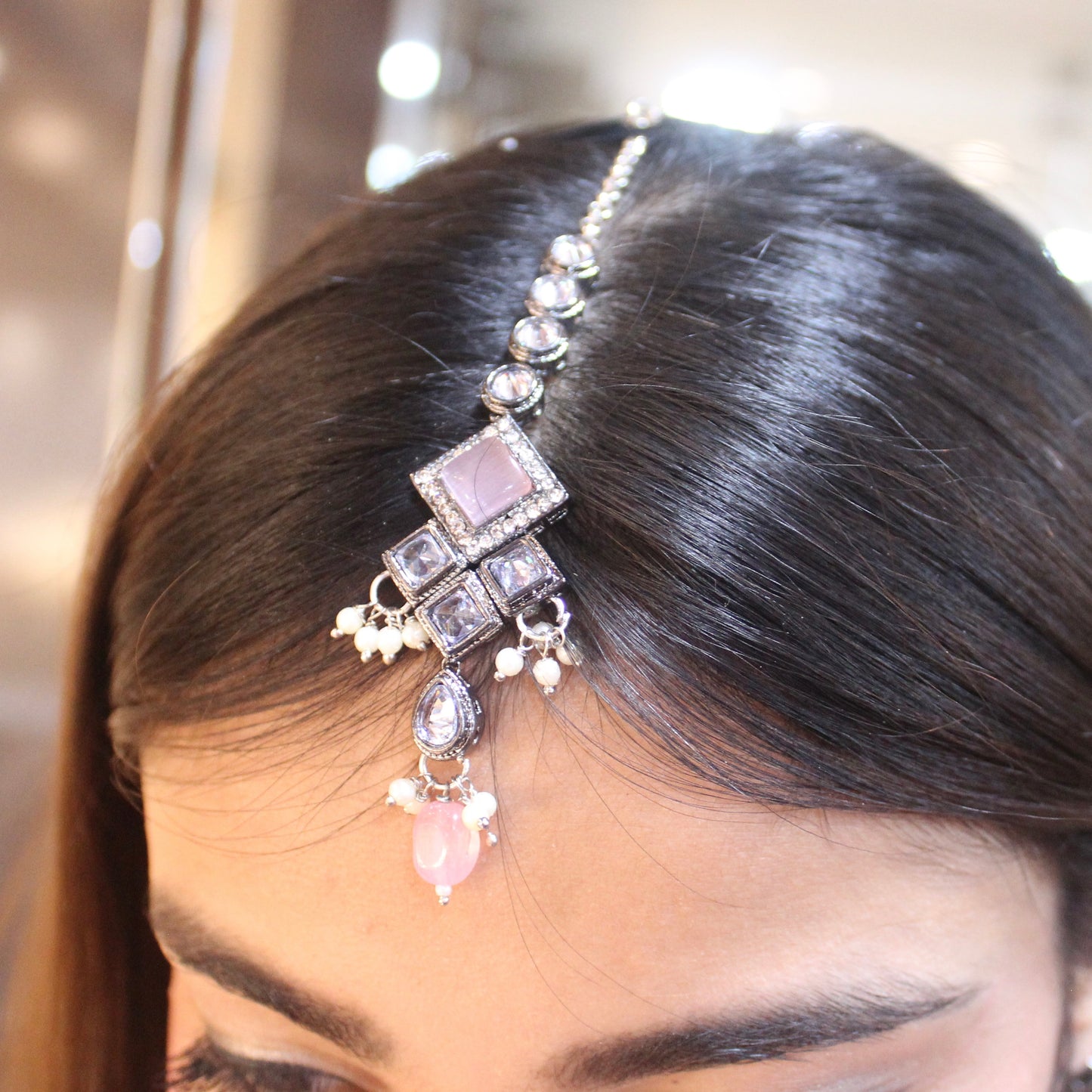 Sabyasachi Inspired Pink Monalisa Stones Necklace Set