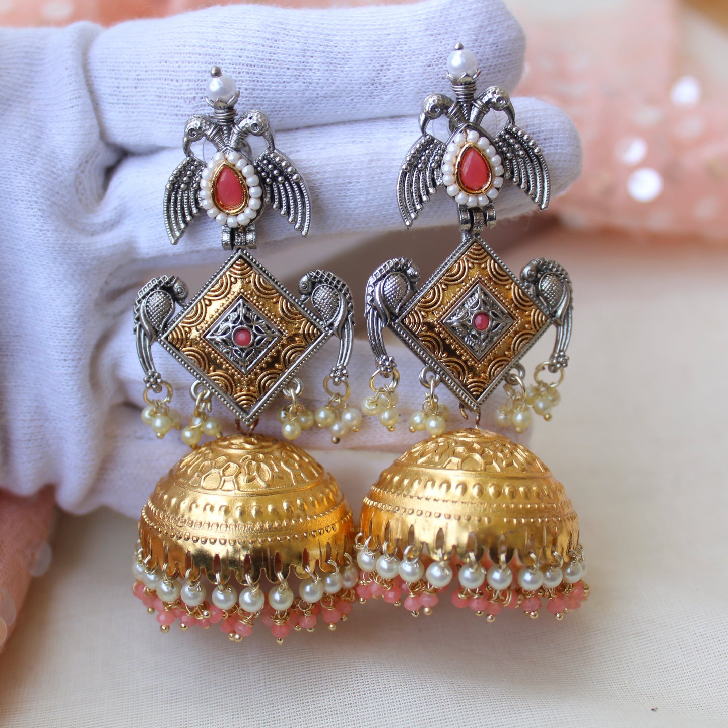 Fusion Dual-Tone Long Jhumki Earrings