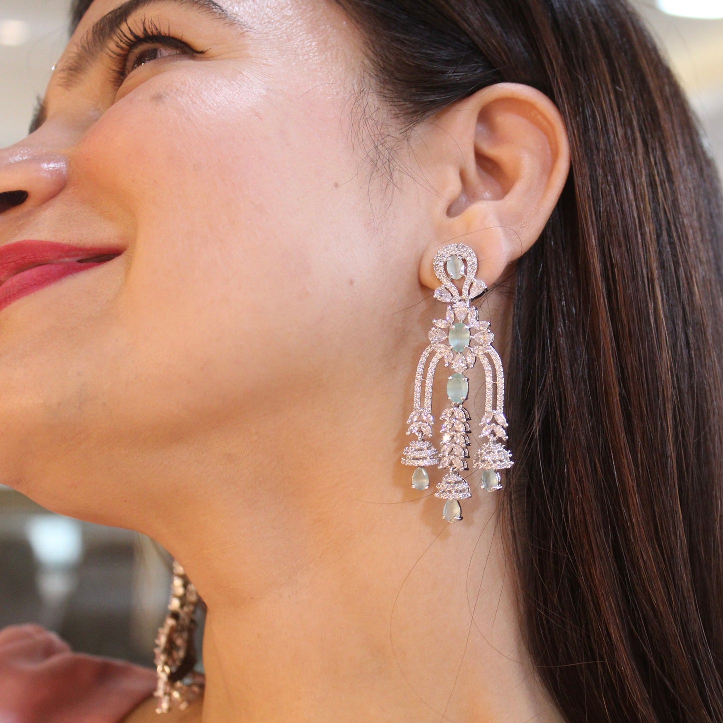 Stunning Silver & Pastel Green CZ Diamond Earrings