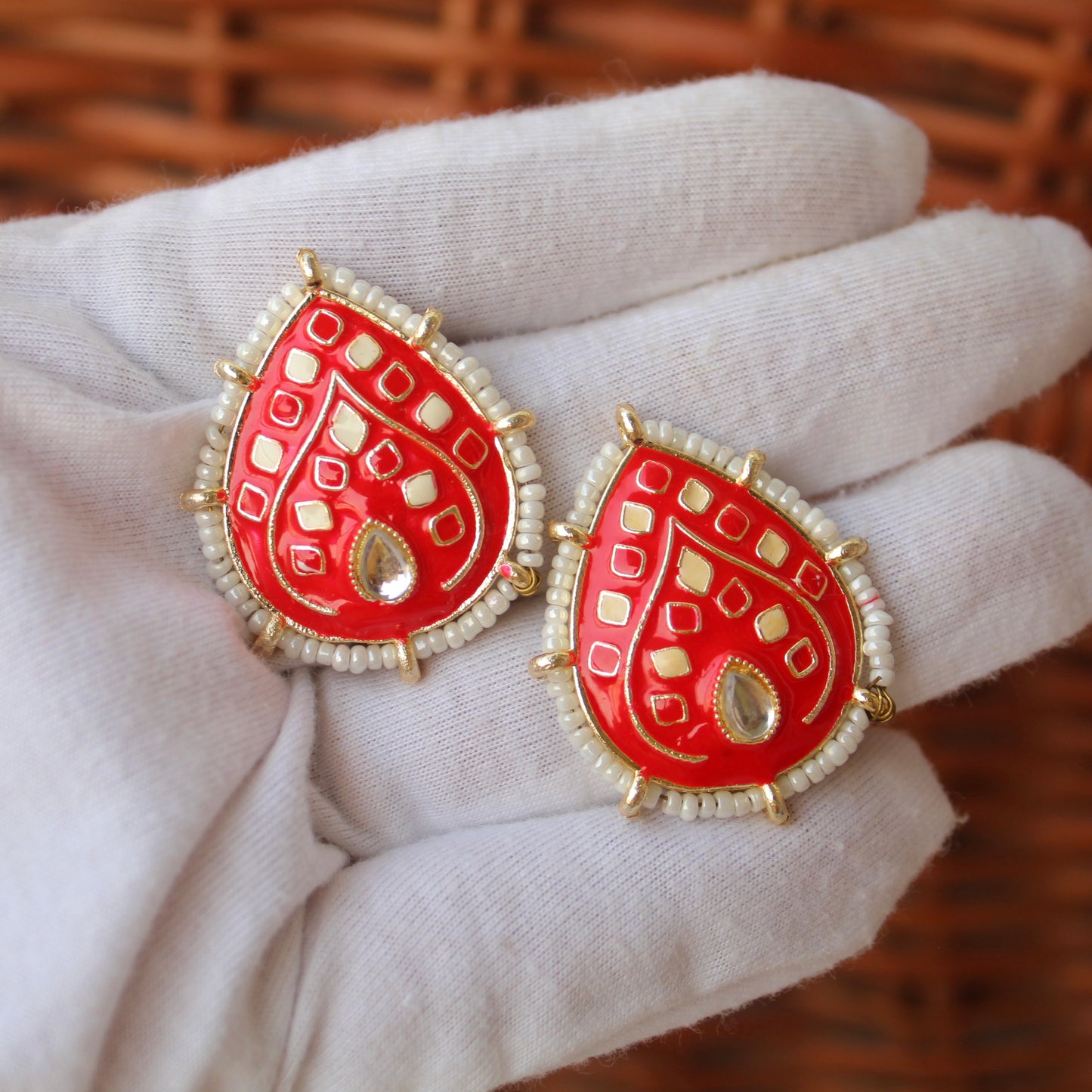 Gorgeous Red Meenakari Stud Earrings