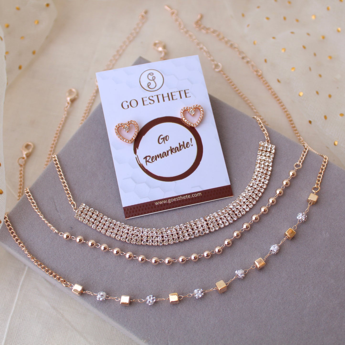 Set of 3 Chains With Free Pair of Heart Studs