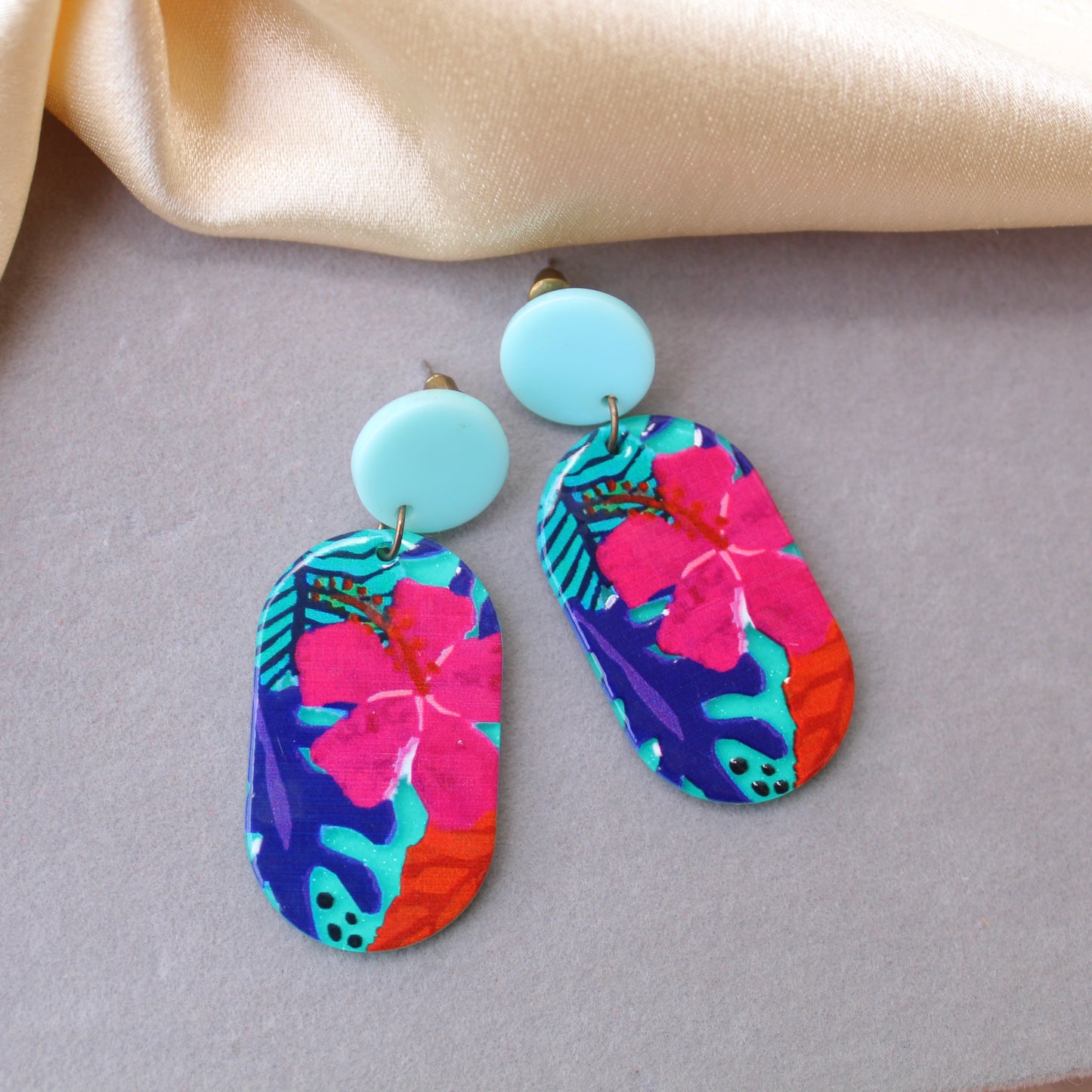 Blue Nature Printed Lightweight Acrylic Earrings