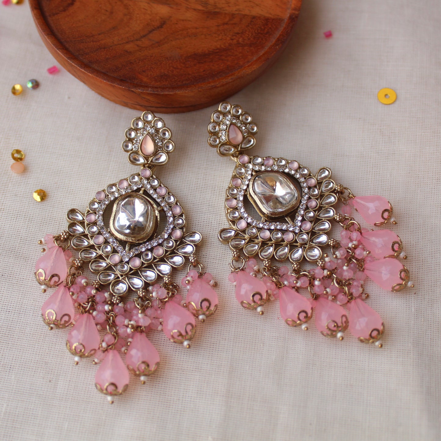 Gorgeous Baby Pink Kundan Work Earrings