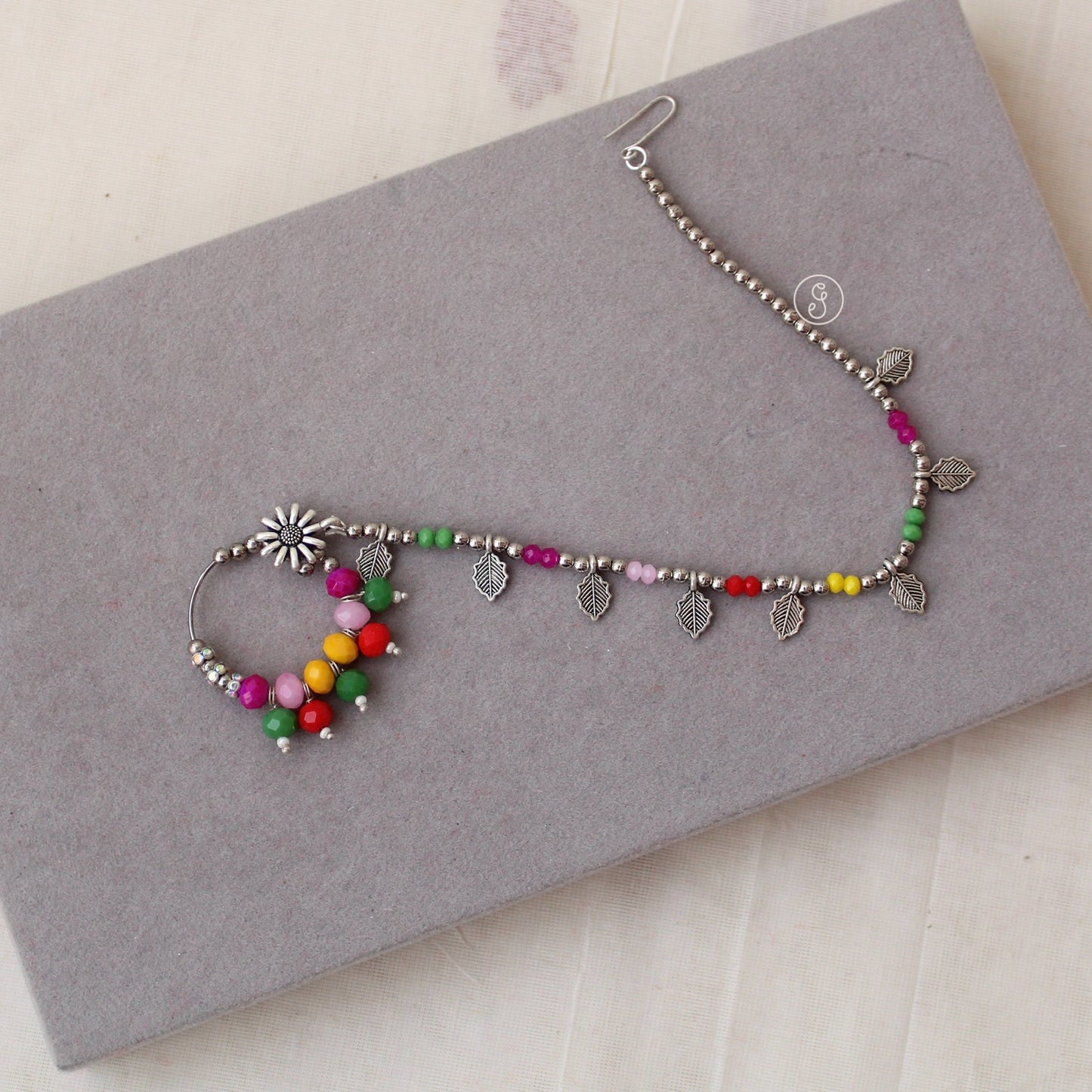 Pretty Multicoloured Oxidised Silver Press-on Nath