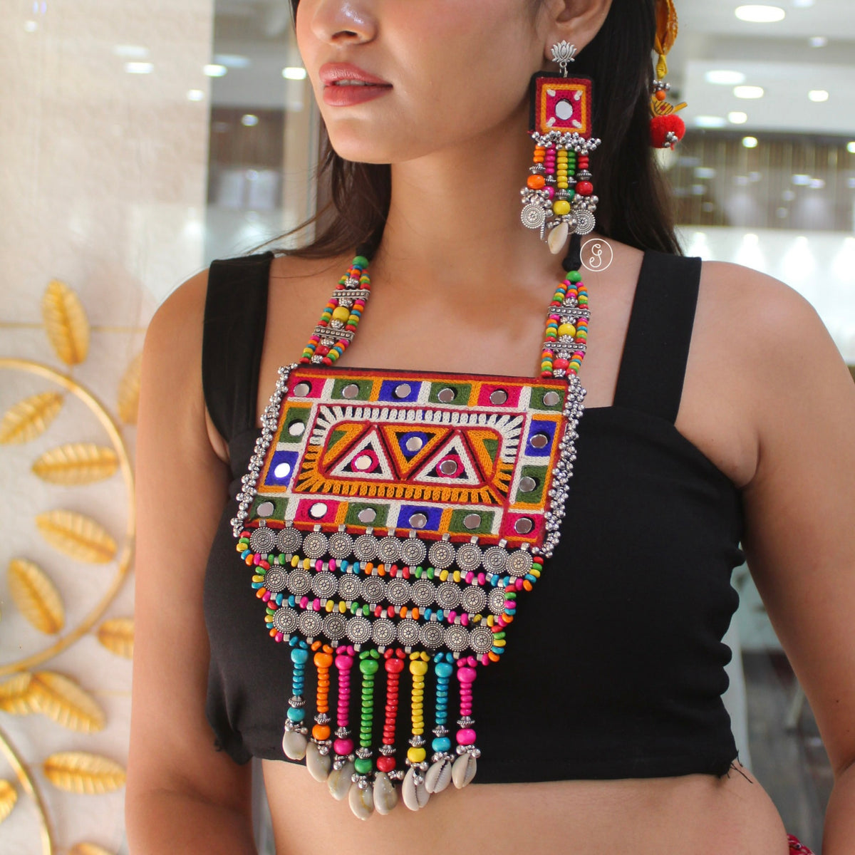 Multicoloured Long Gamthi Style Necklace Set