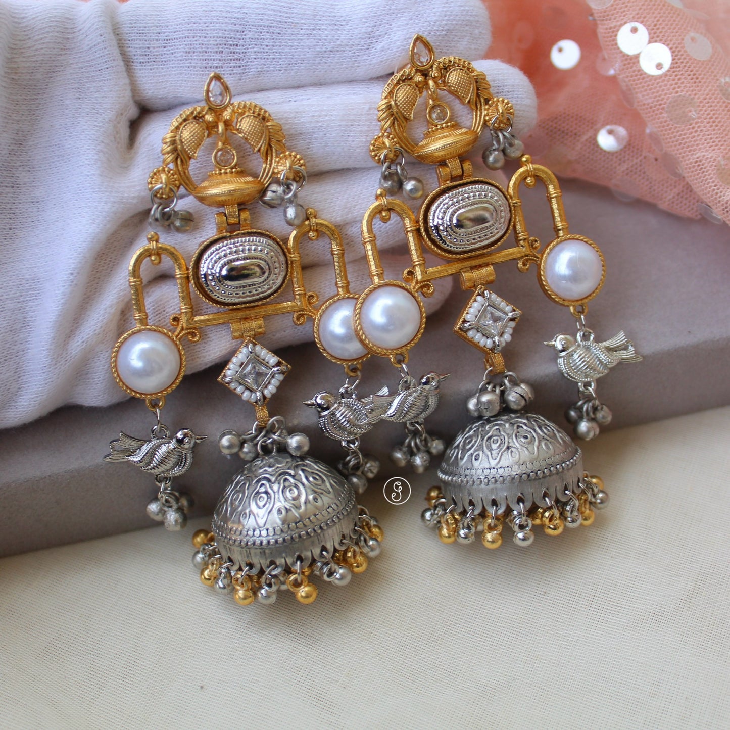 Fusion Dual Tone Long Jhumki Earrings