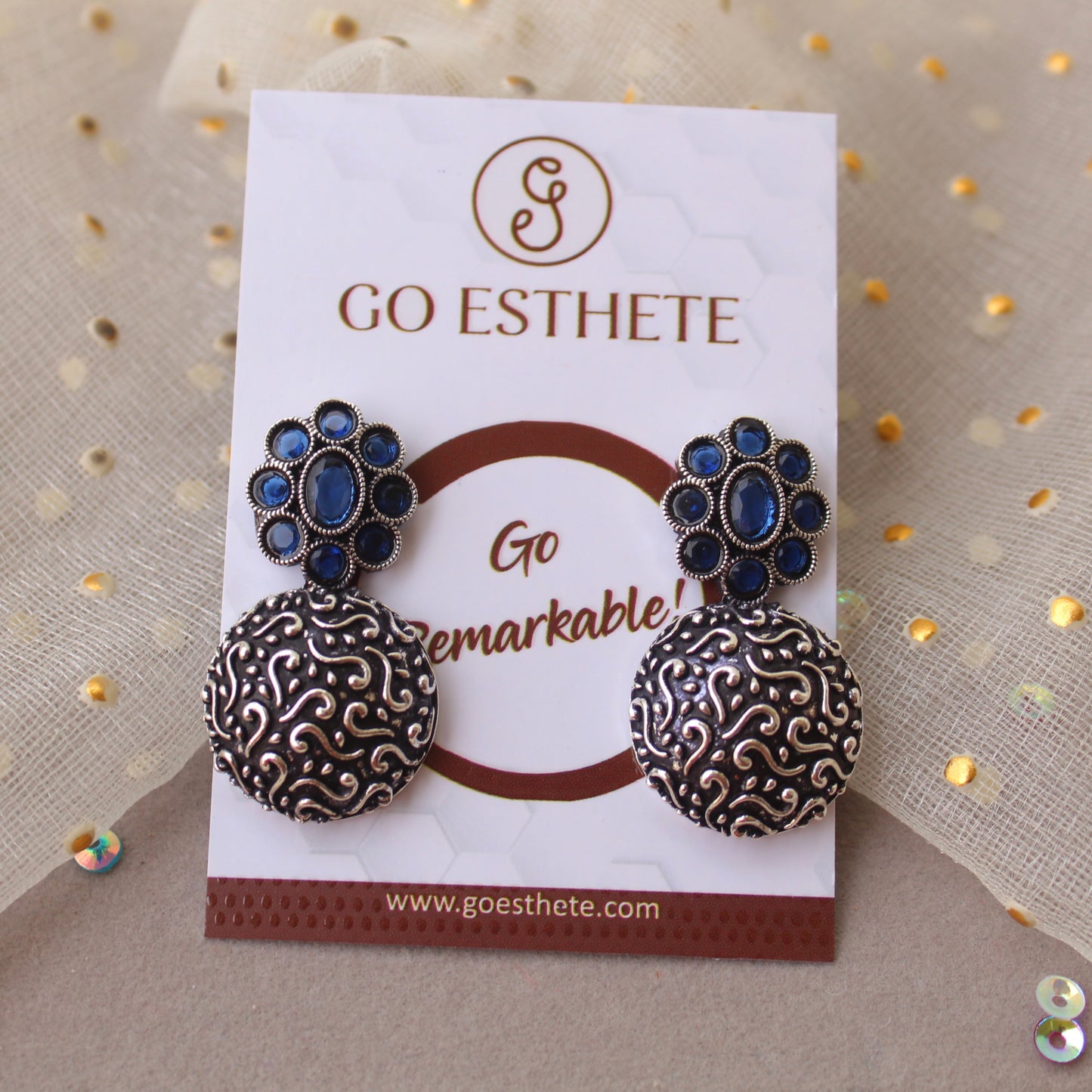 Blue & Black Oxidised Silver Stud Earrings