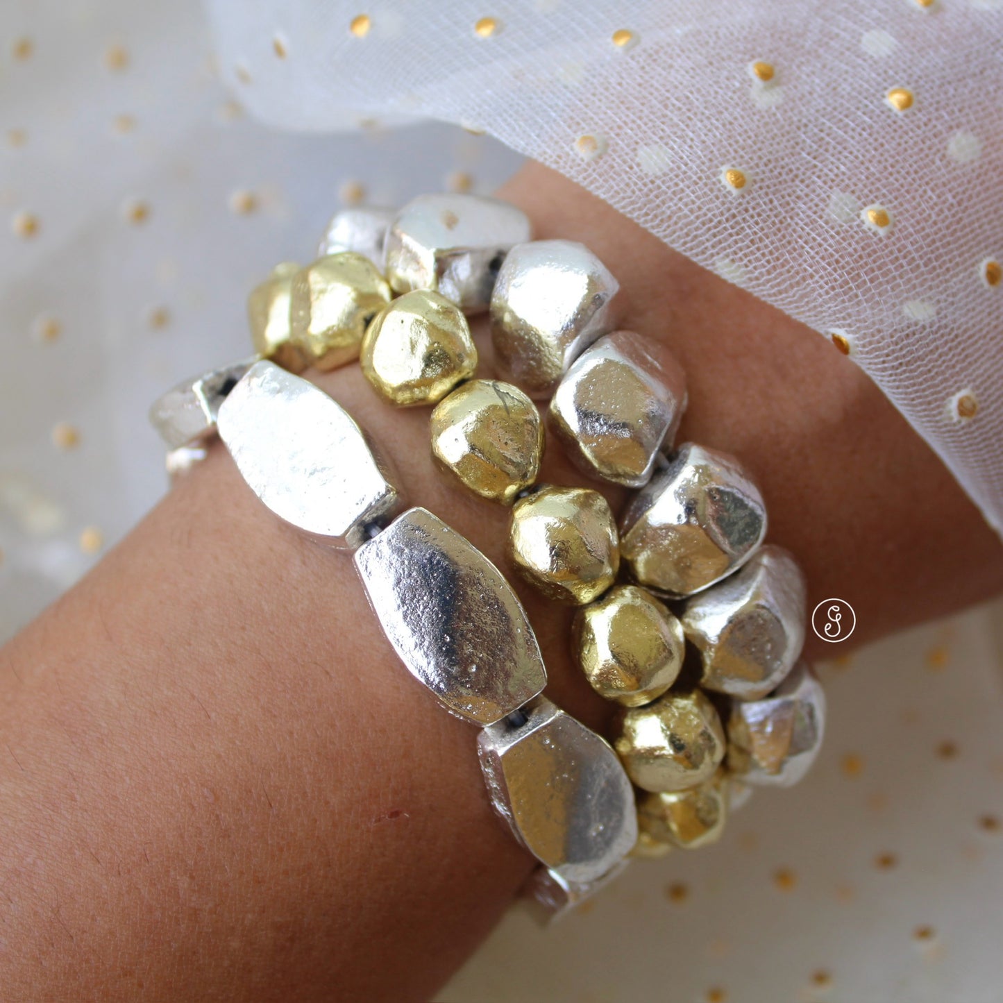 Stunning Stack of 3 Dual Tone Stretchable Bracelets