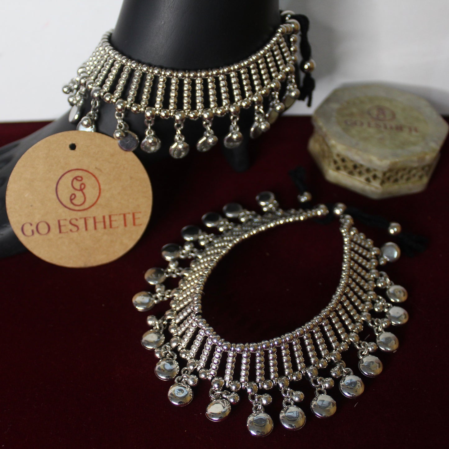 Pair of Oxidised Silver Adjustable Anklets