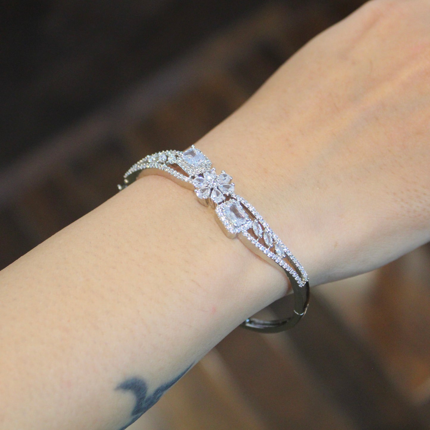 Classic Silver Toned CZ Diamond Bracelet