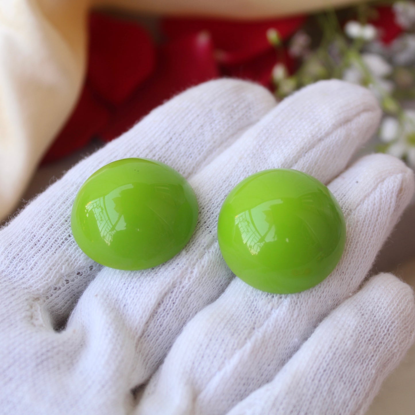 Green Large Sized Stud Earrings