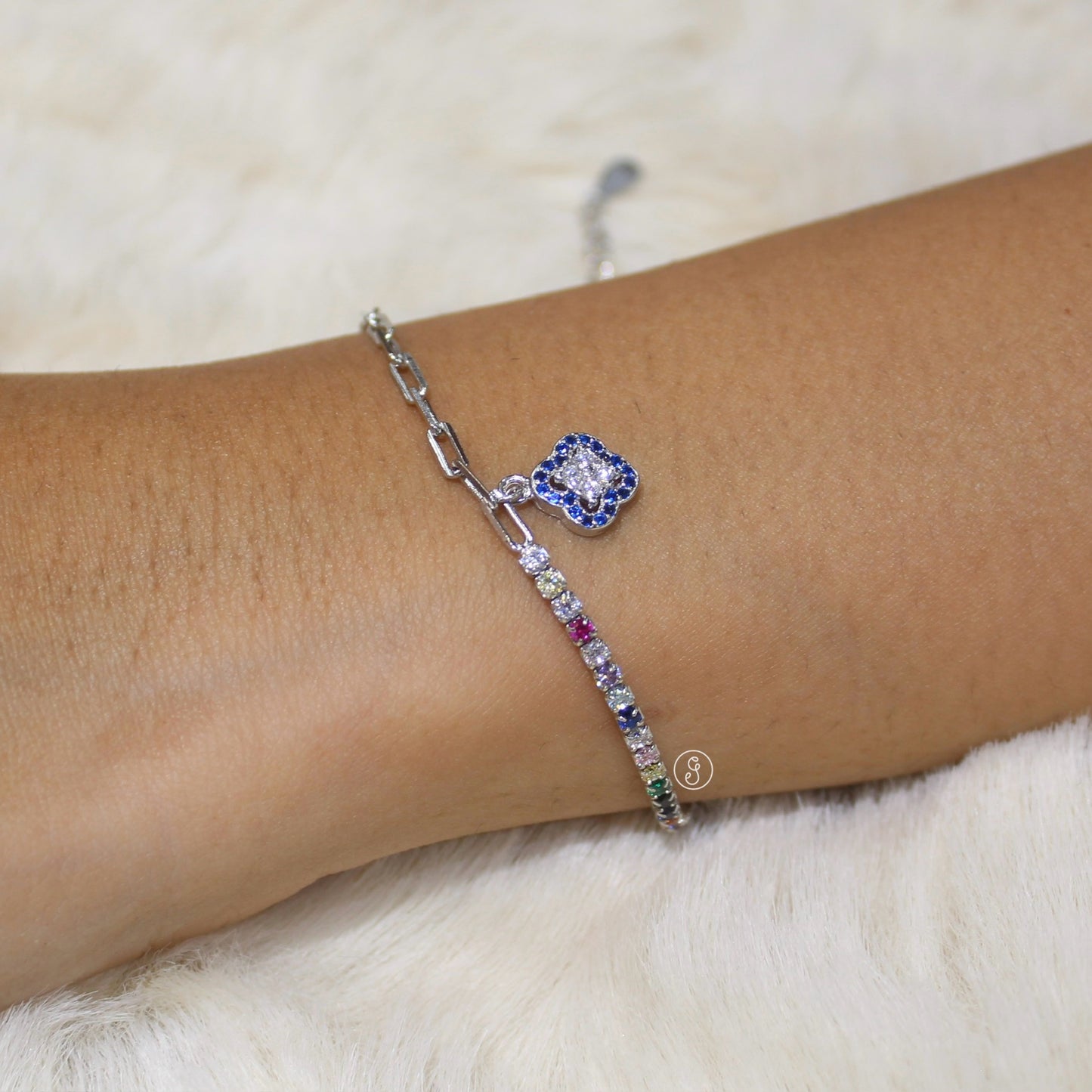 Evil Eye Clover 92.5 Pure Silver Bracelet