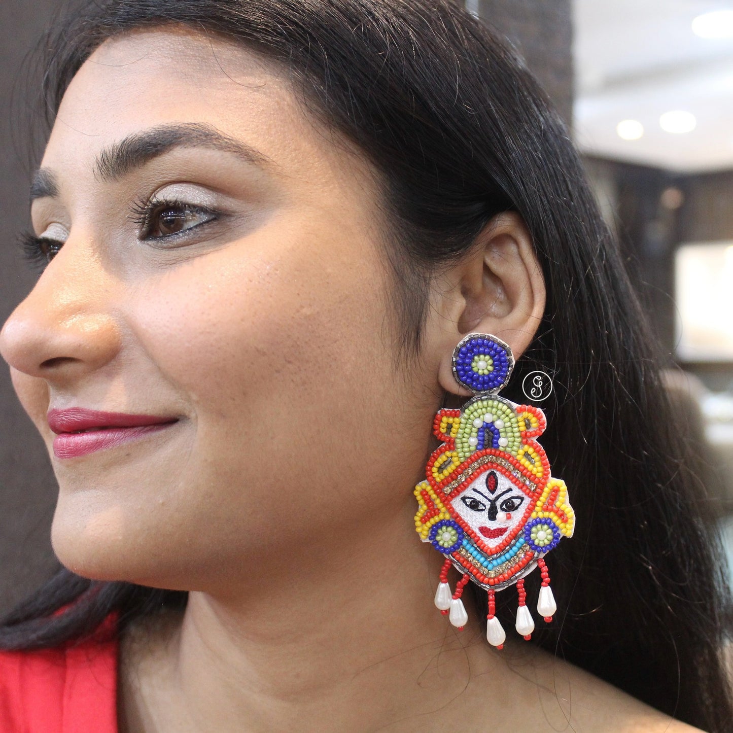 Divine Handcrafted Maa Durga Beaded Earrings