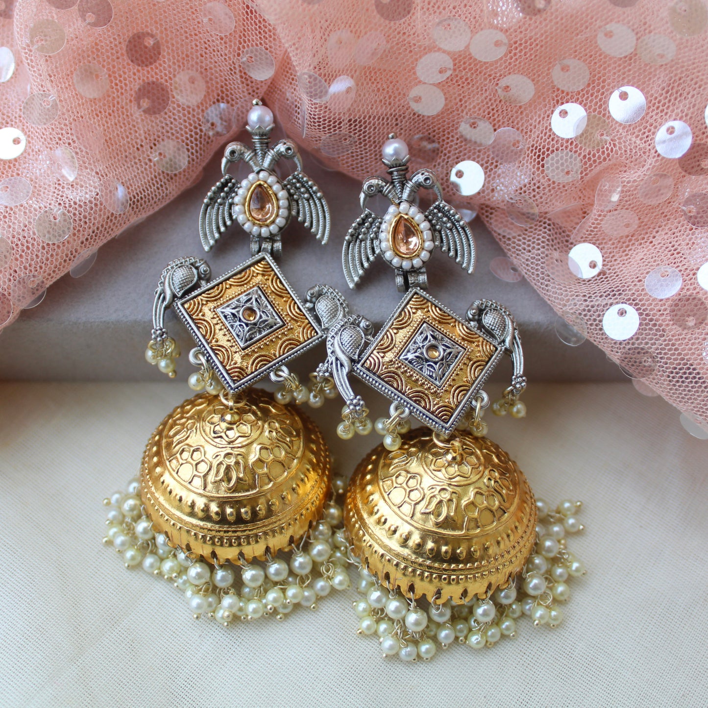 Fusion Dual Colour Tone Jhumki Earrings
