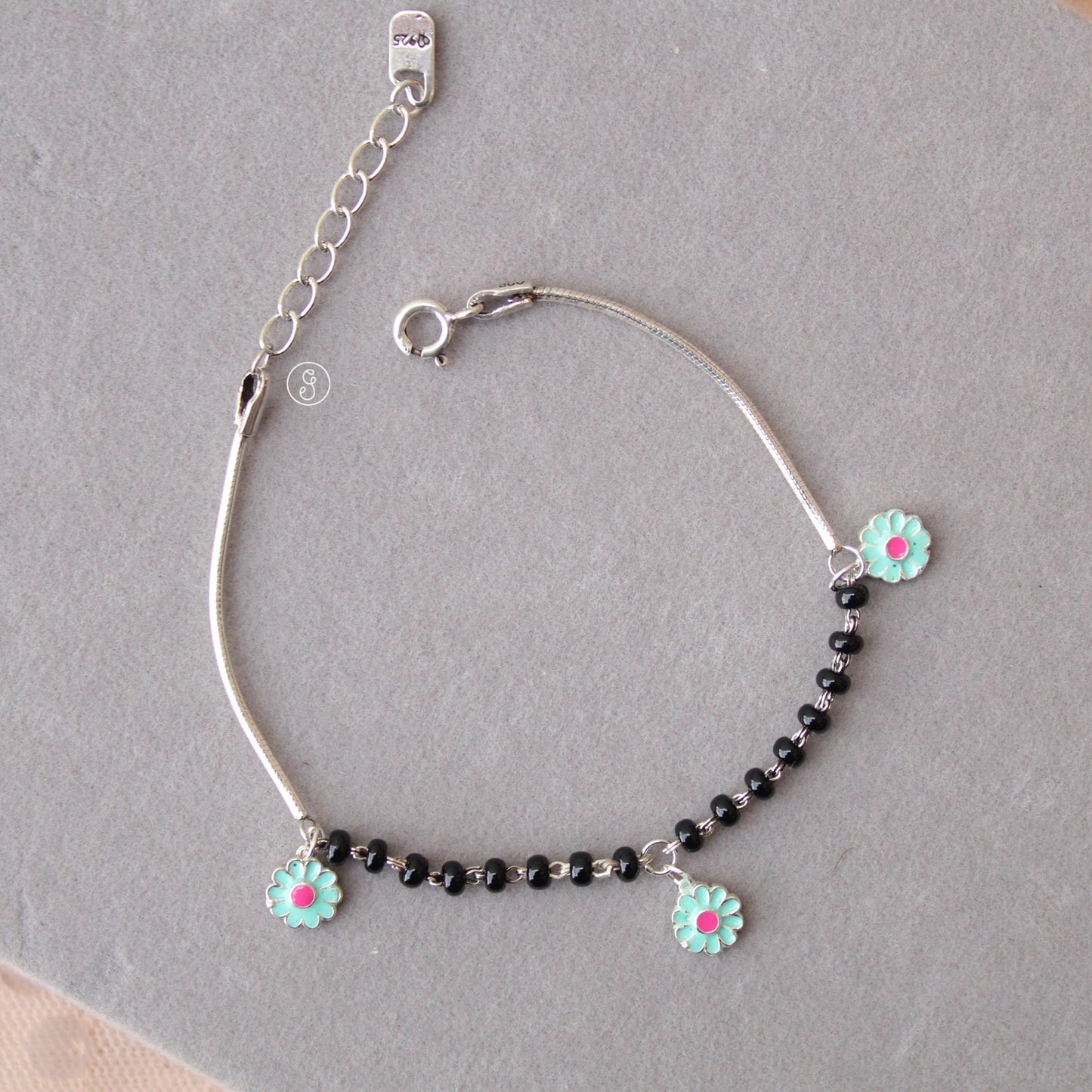 92.5 Pure Silver Nazariya Bracelet With Floral Charms