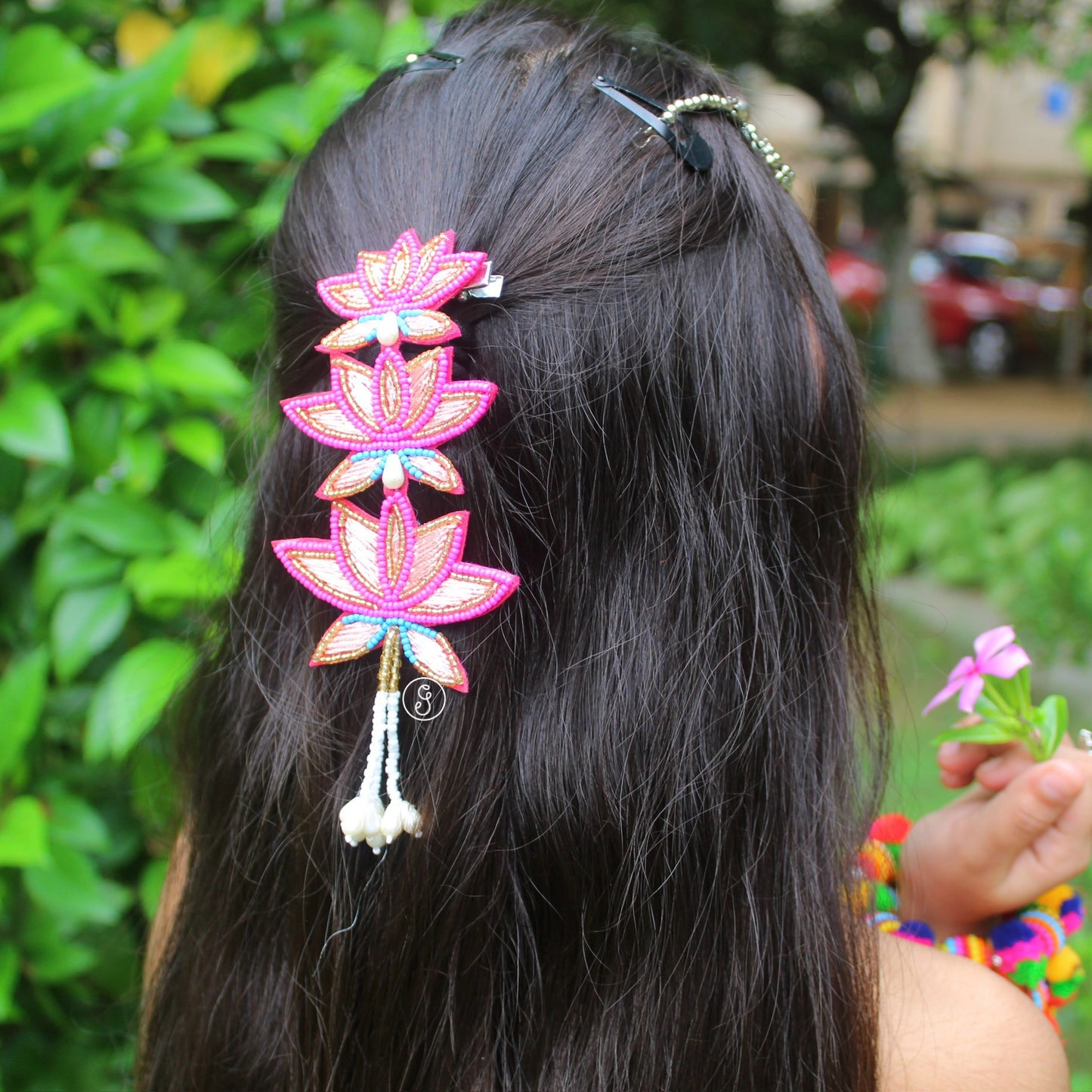 Gorgeous Lotus Design Beaded Hair Clip