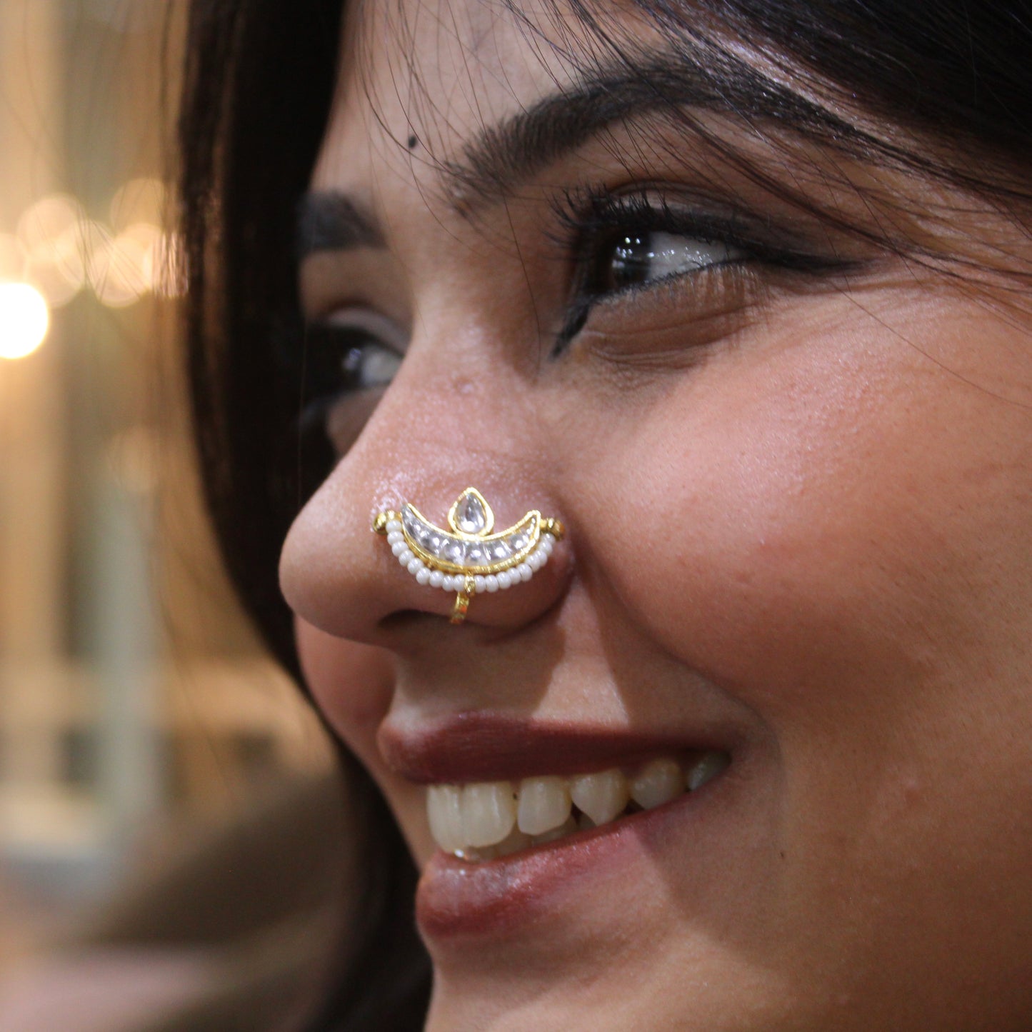 Golden Kundan Press-On Nose Pin (Non-Pierced Nath)