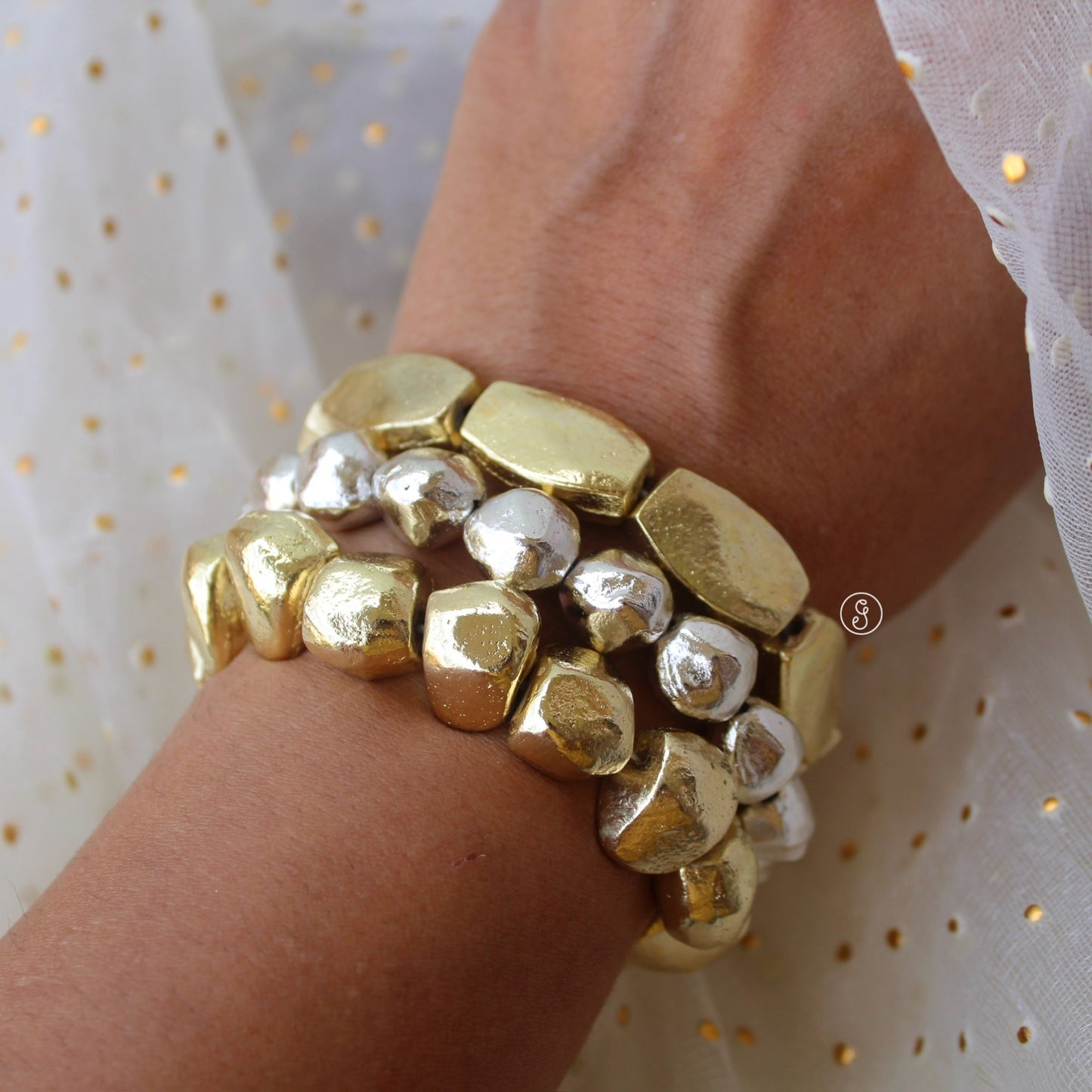Set of Dual Tone Anti Tarnish Stretchable Bracelets
