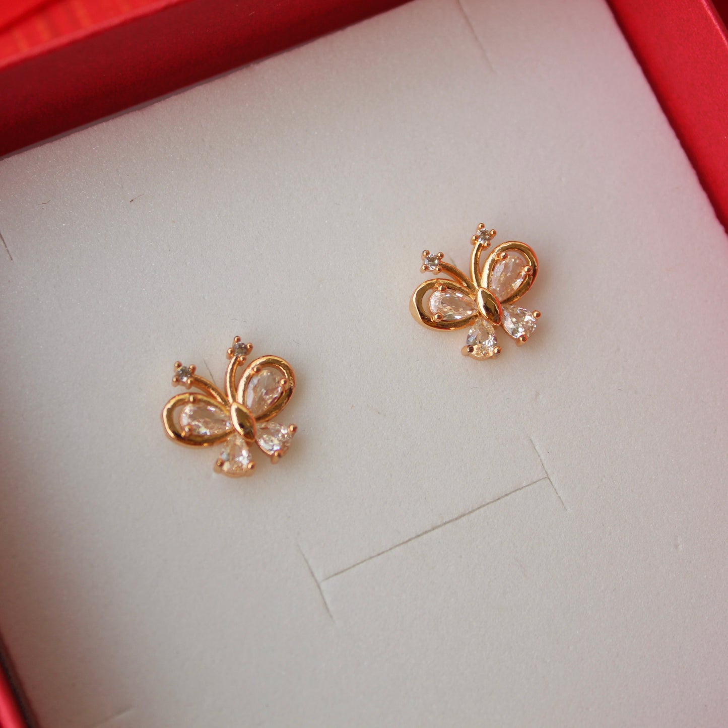 Rose Gold Butterfly Design AD Diamonds Studs