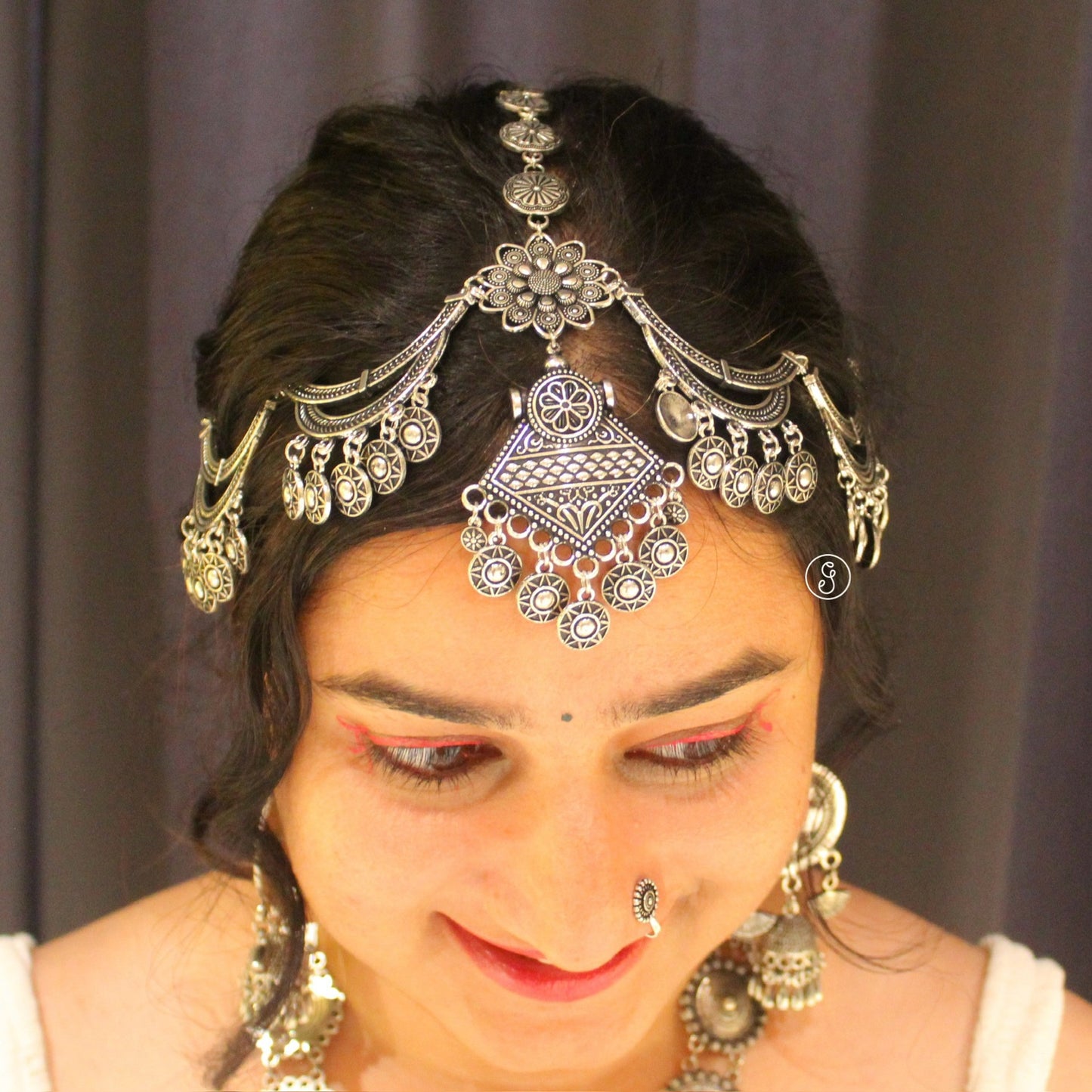 Heavy Oxidized Damini Style Maang Tikka