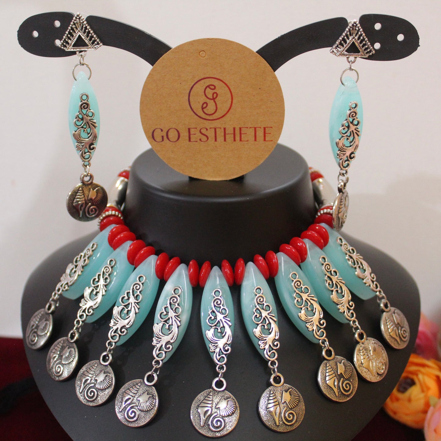 Ocean Blue & Red Designer Necklace Set